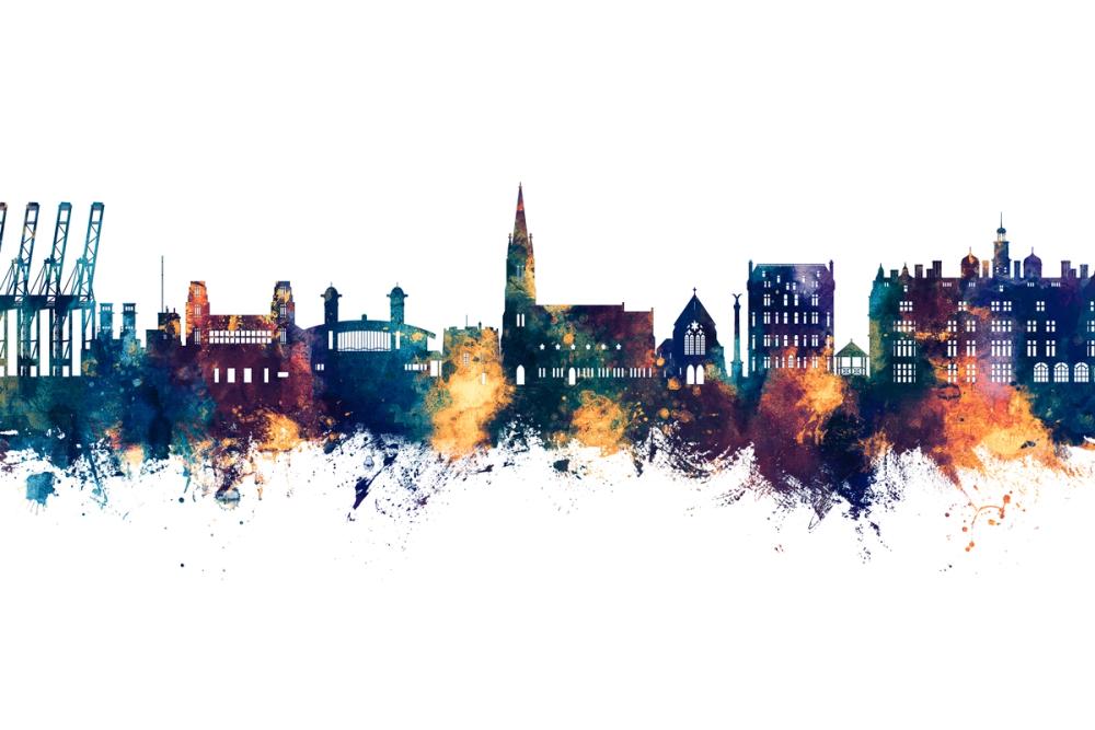 Felixstowe England Skyline Blue & Bronze