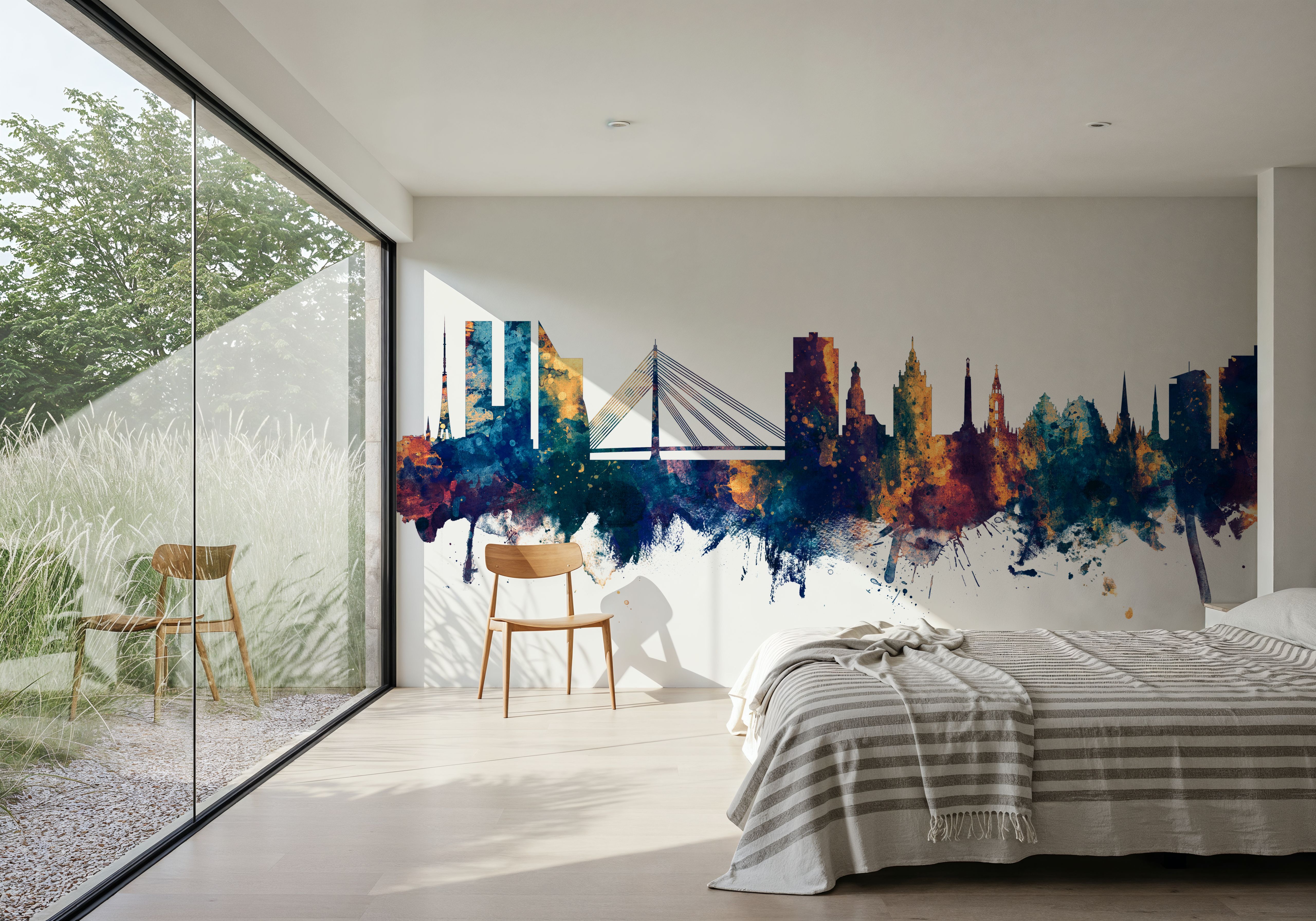 Riga Latvia Skyline Blue & Bronze, Wallpaper