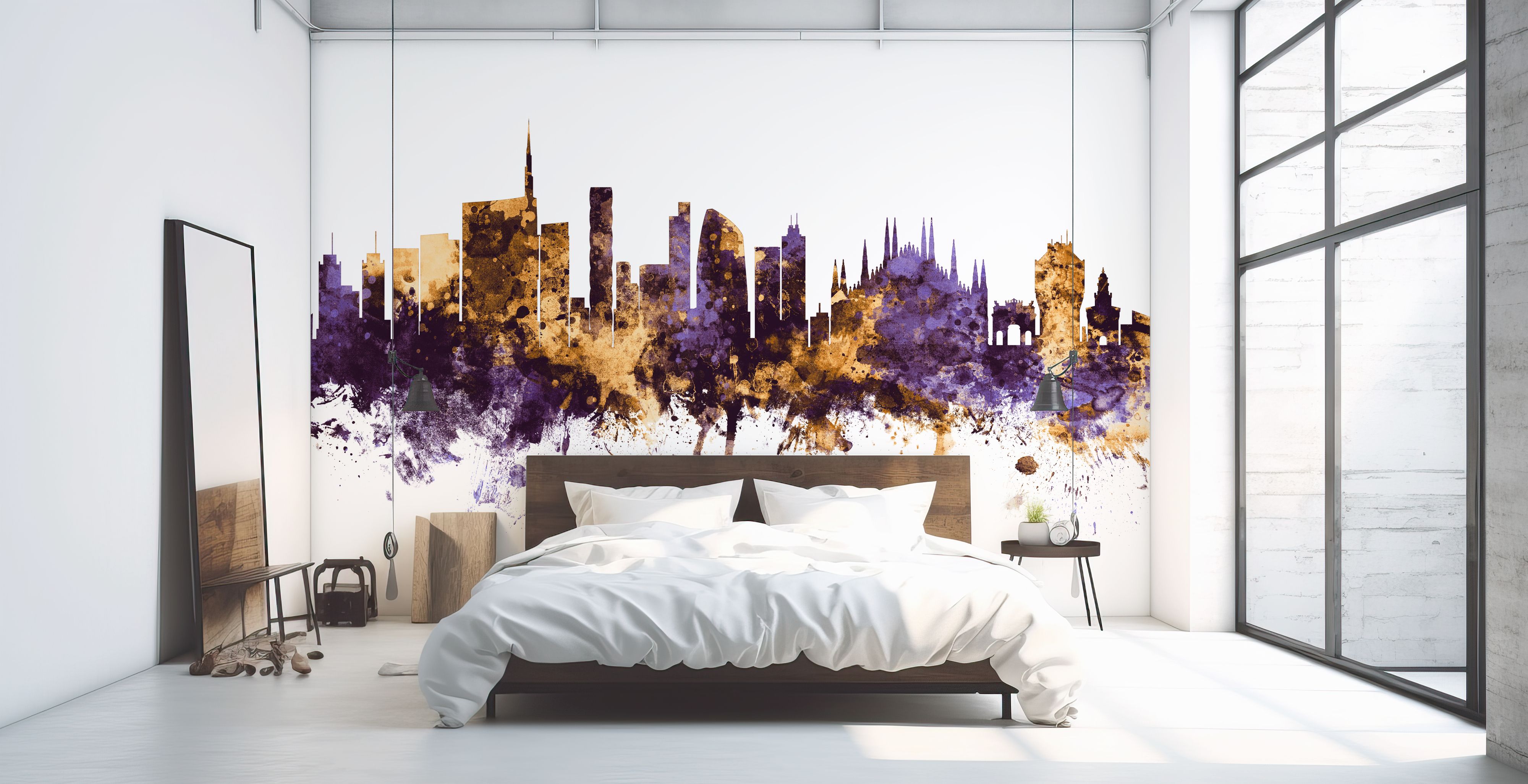 Milan Italy Skyline Purple & Gold premium wallpaper mural | Shop ...