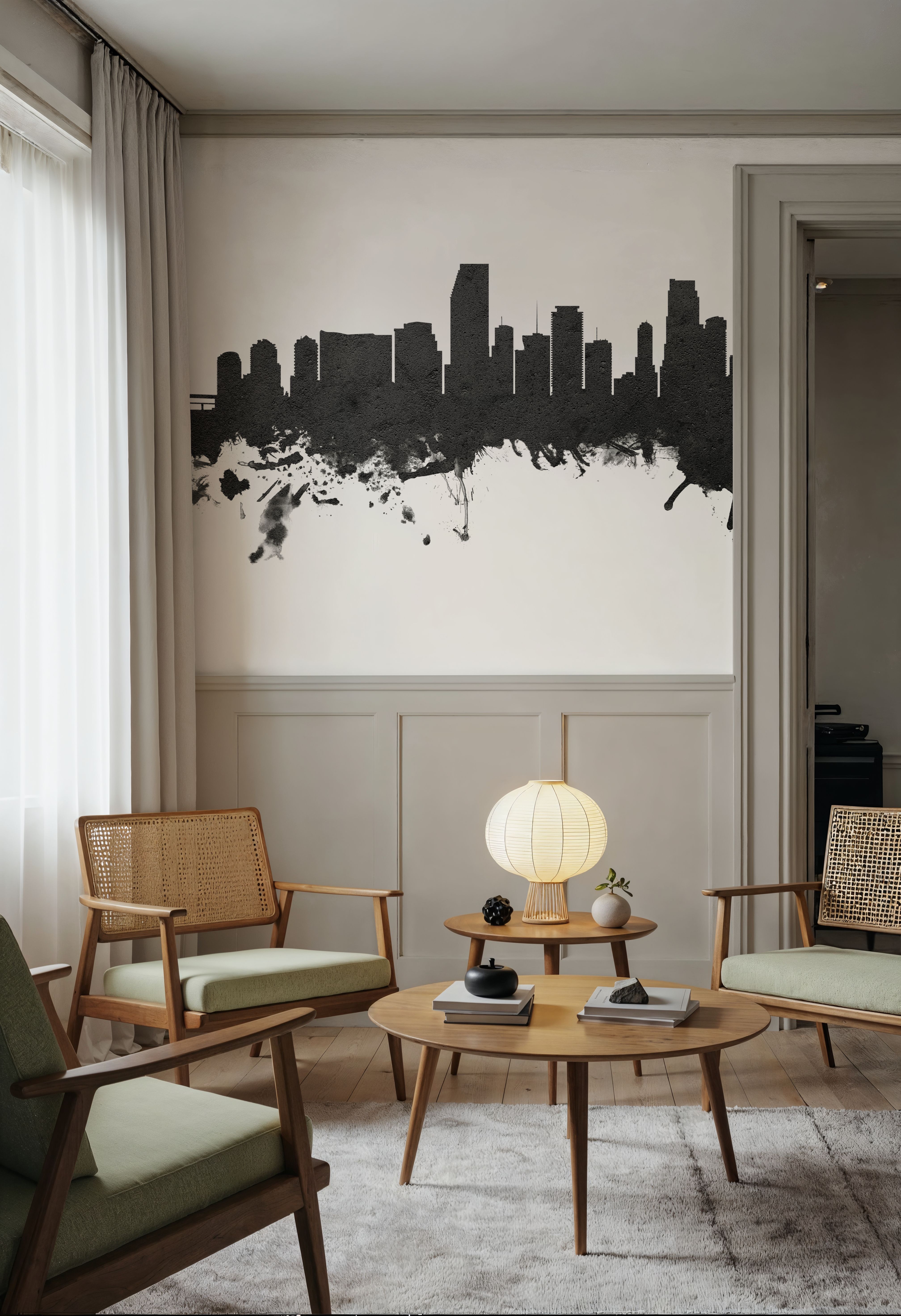 Miami Florida Skyline Blck & White