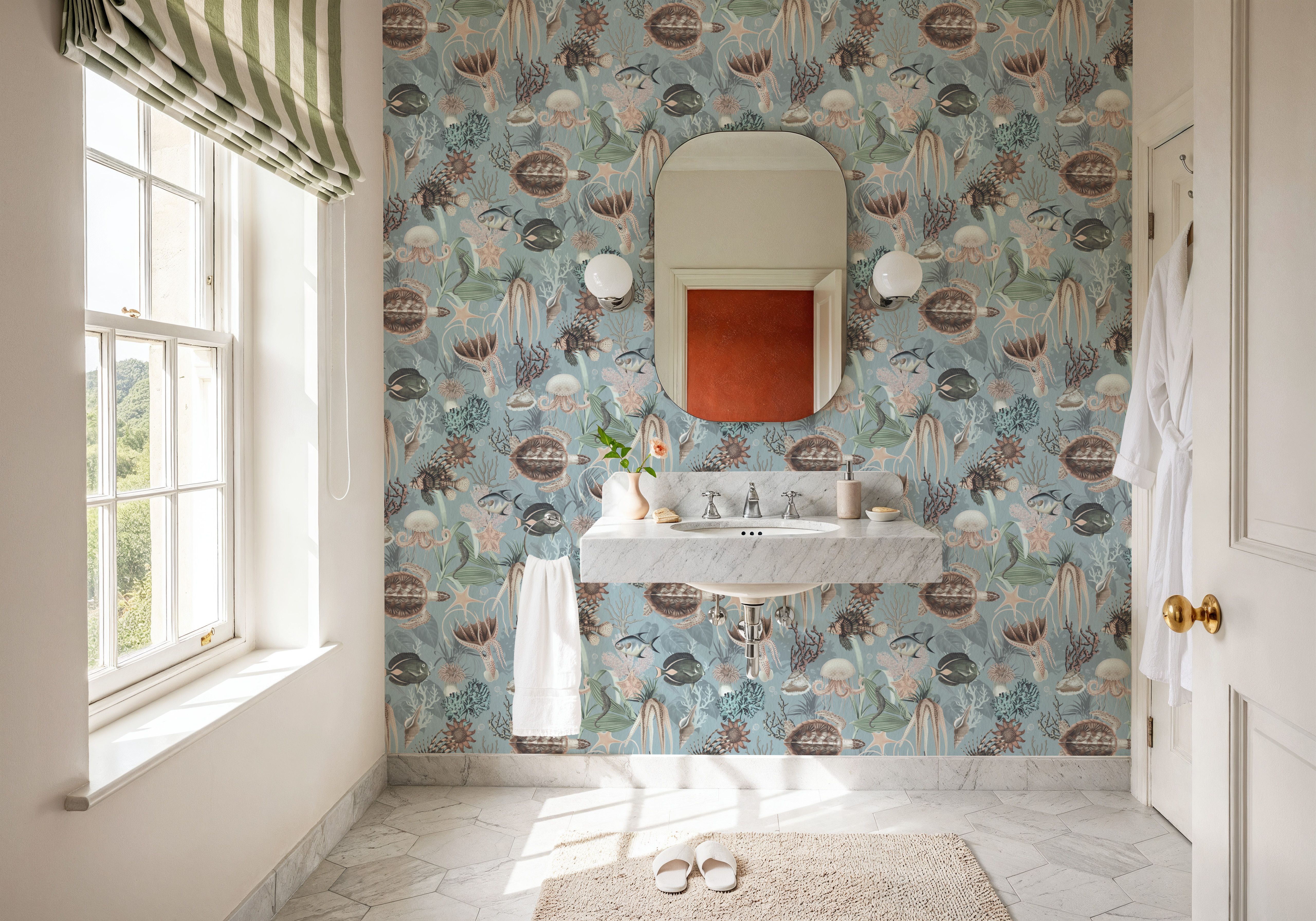 Deep Sea, Light Blue, Wallpaper