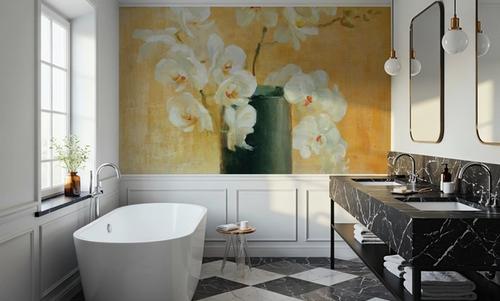 White Orchids in Black Vase
