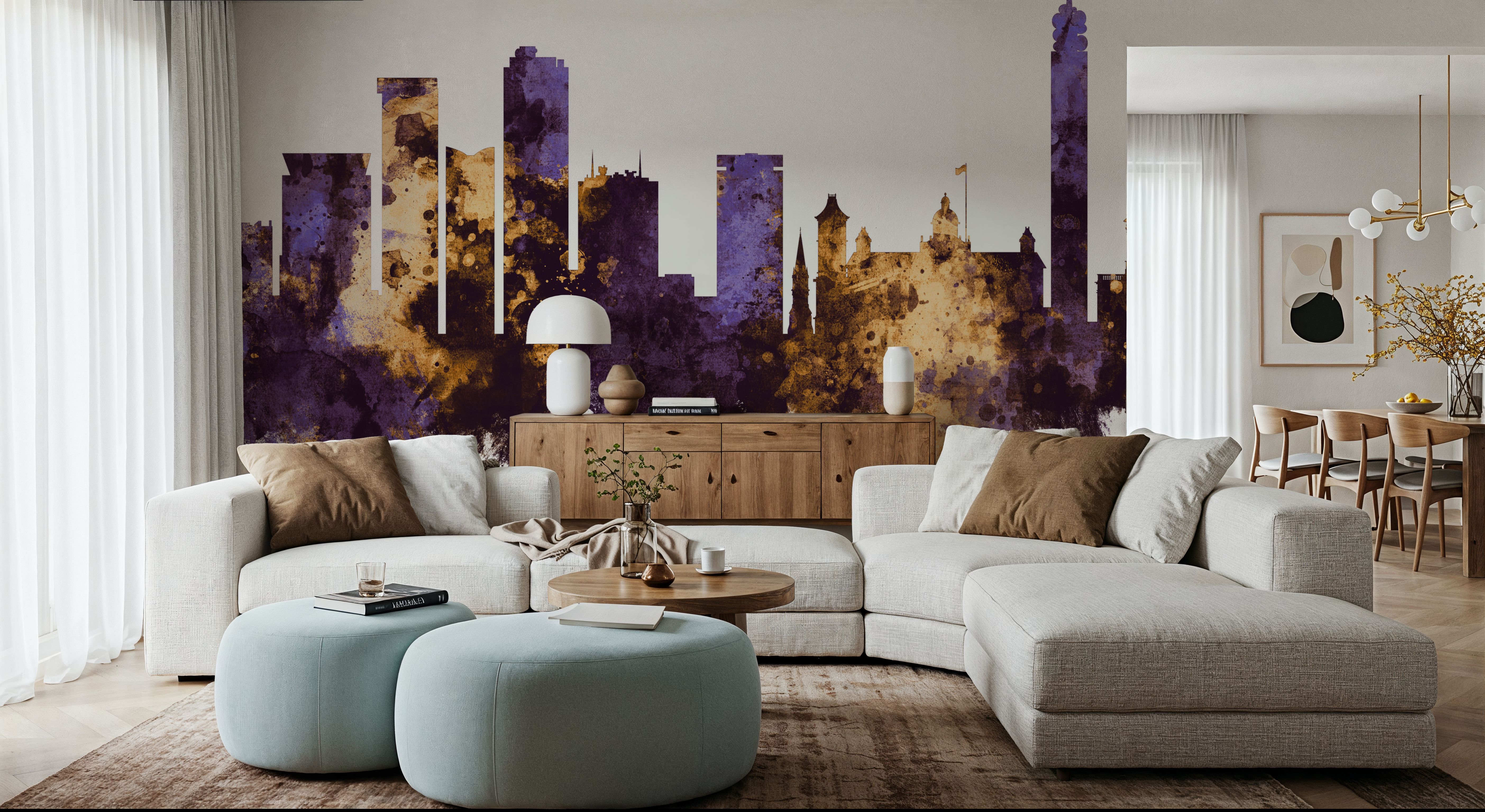 Birmingham England Skyline Purple & Gold