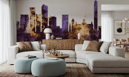 Birmingham England Skyline Purple & Gold