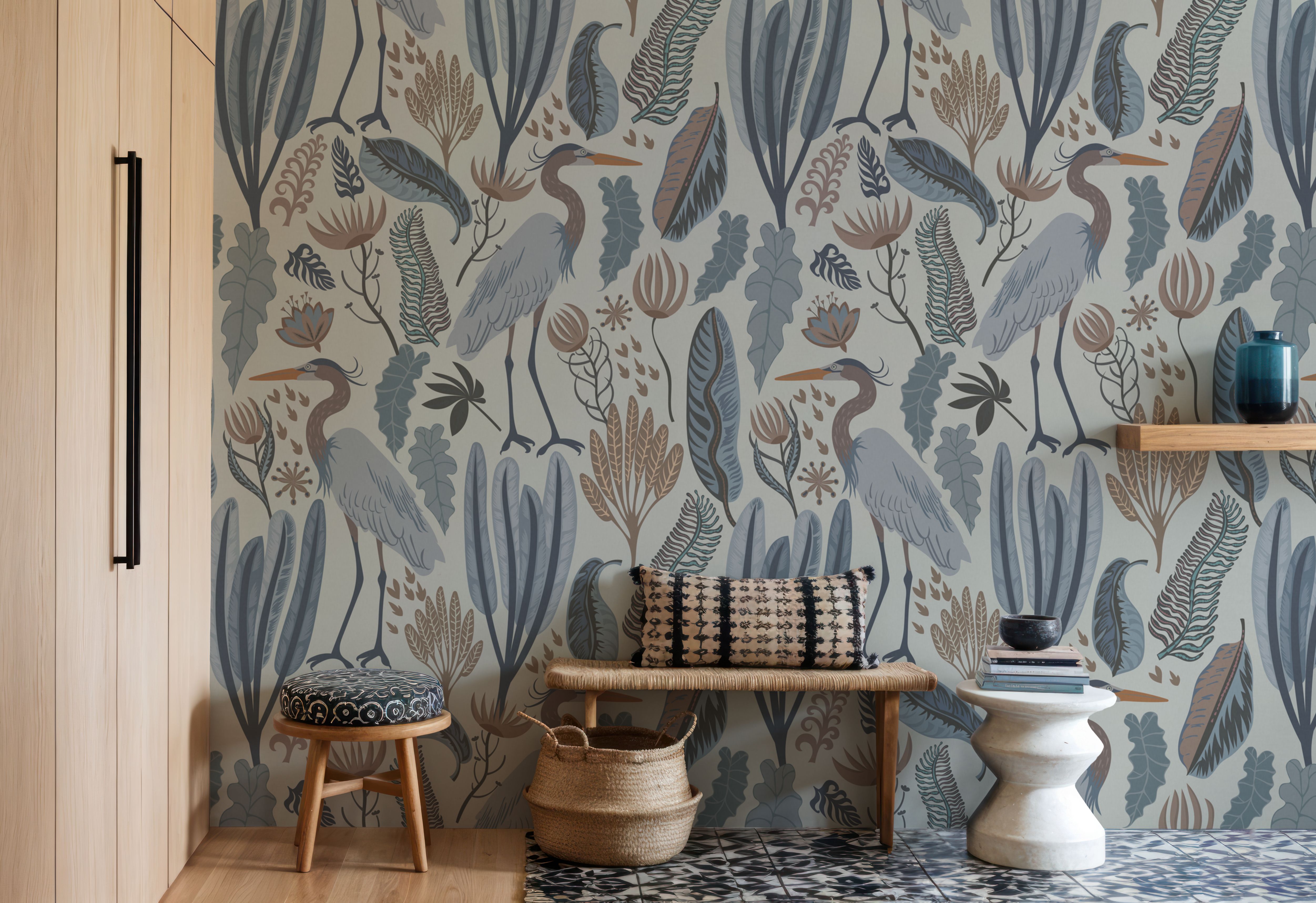 Heron & Plants Blue Cream