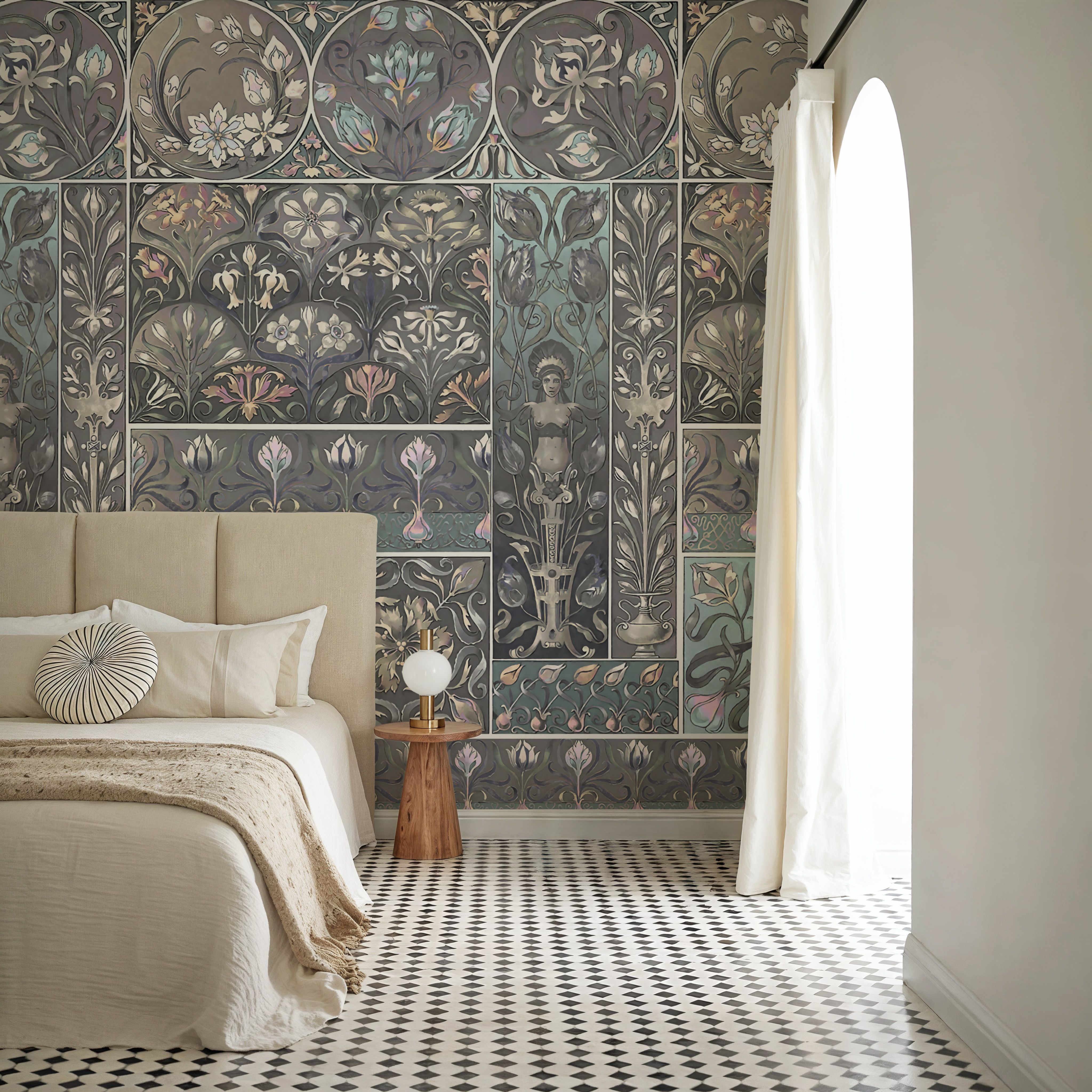 Art Deco Floral Wall Blue