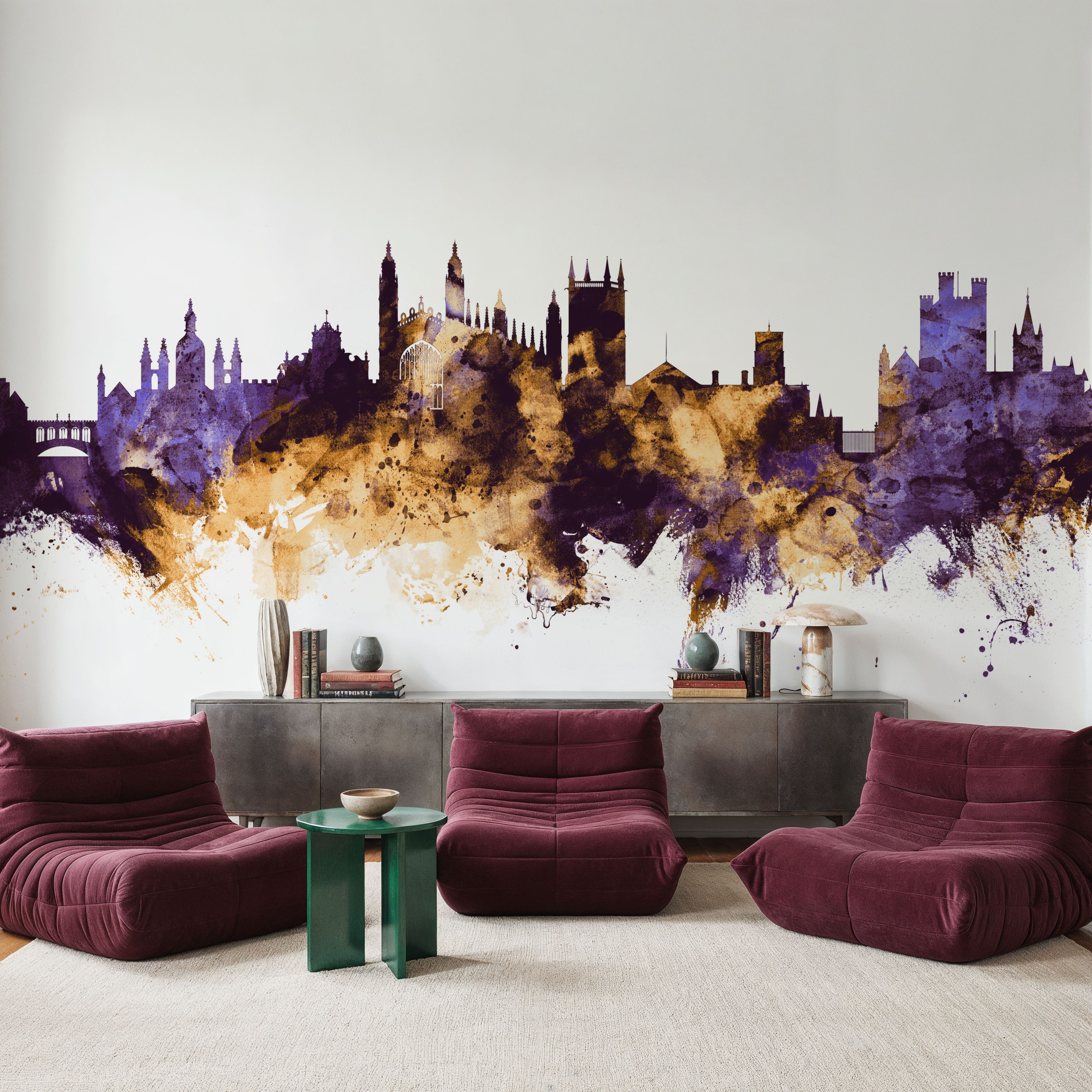 Cambridge England Skyline Purple & Gold