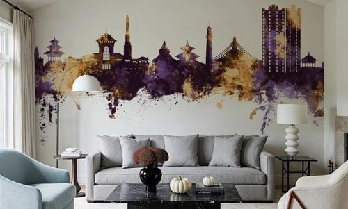Kathmandu Nepal Skyline Purple & Gold