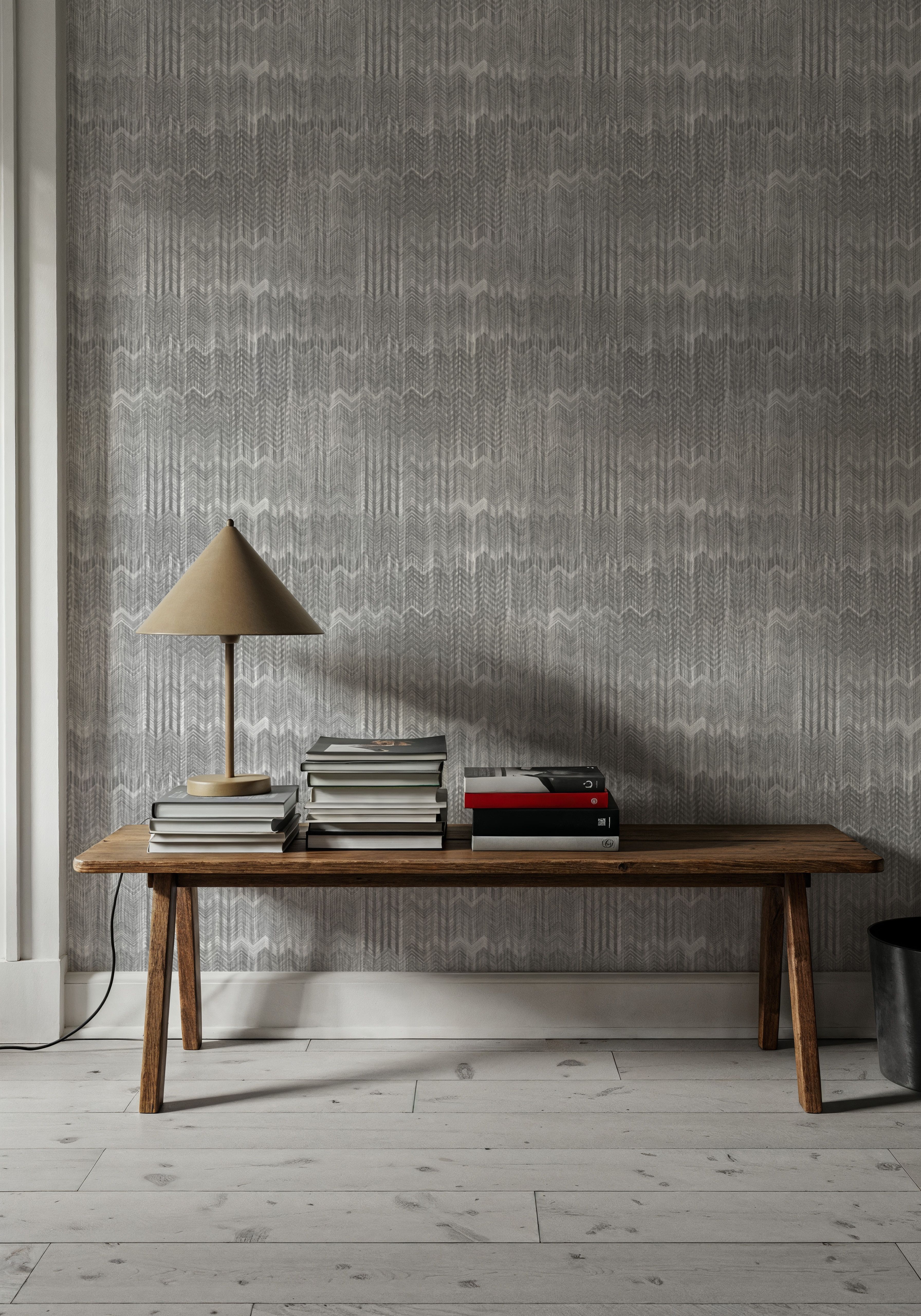 Staggered Zig-Zag, Gray, Wallpaper