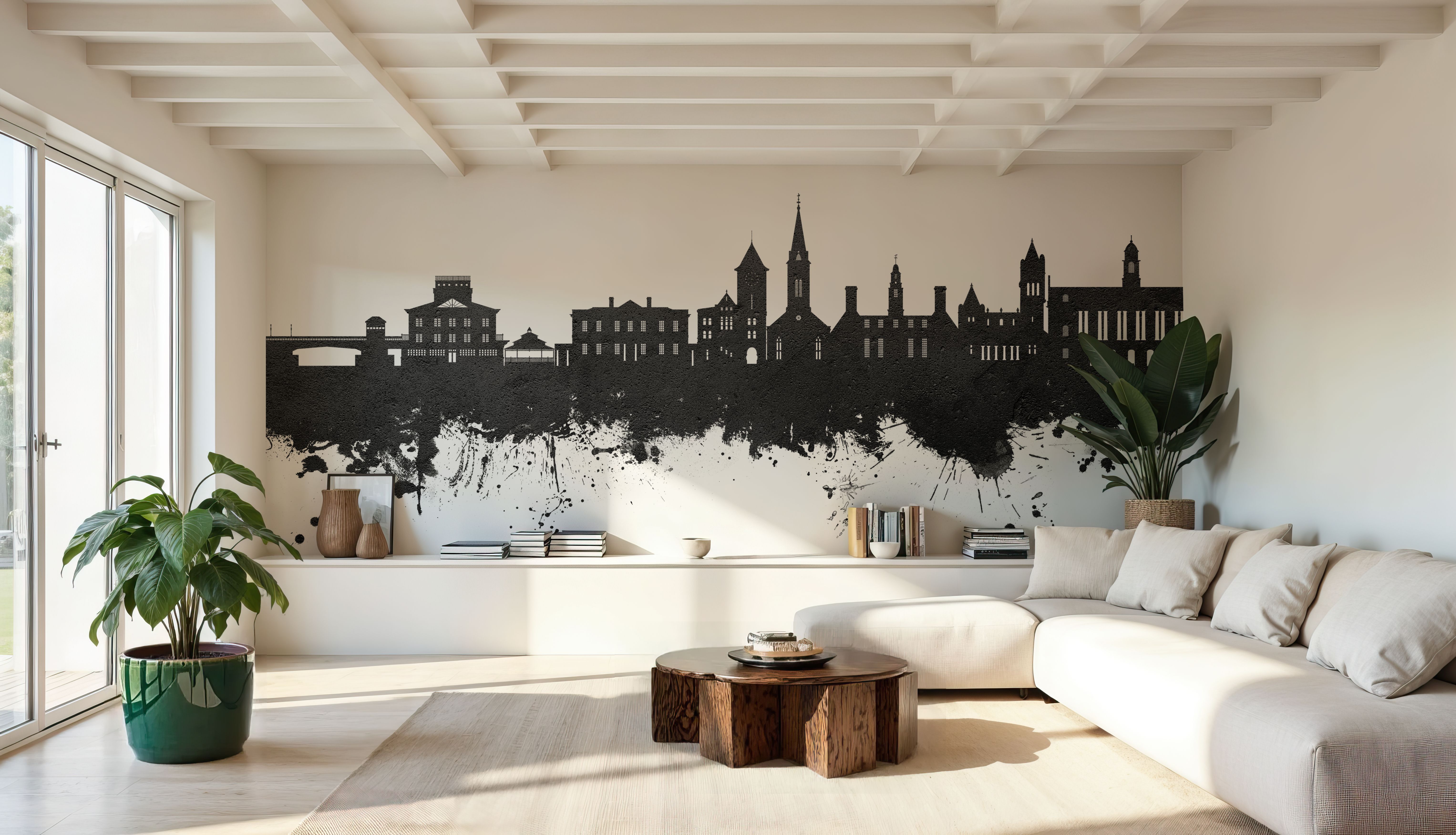 New Bern North Carolina Skyline Black & White, Wallpaper