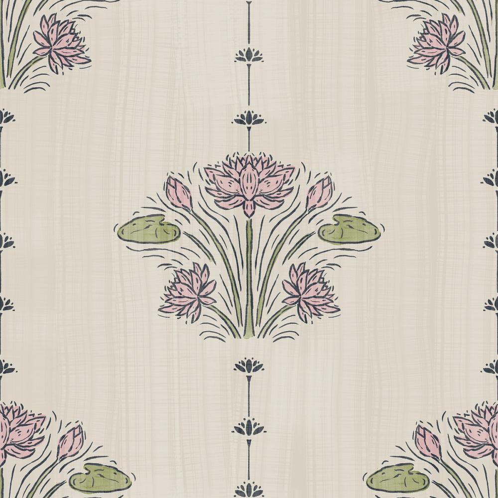 Block Print Water Lily Stripes, Baby Pink