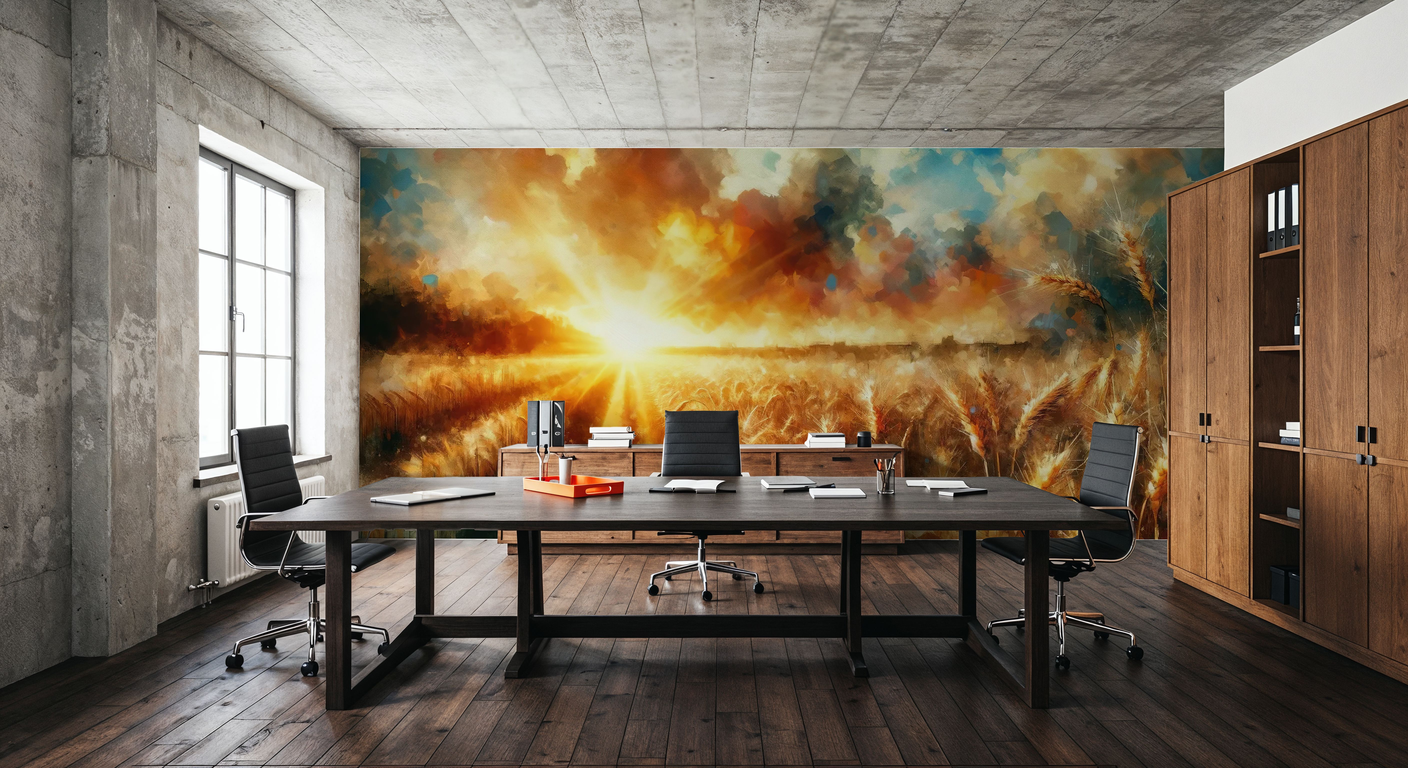 Wheat Field at Sunset with Warm Hues