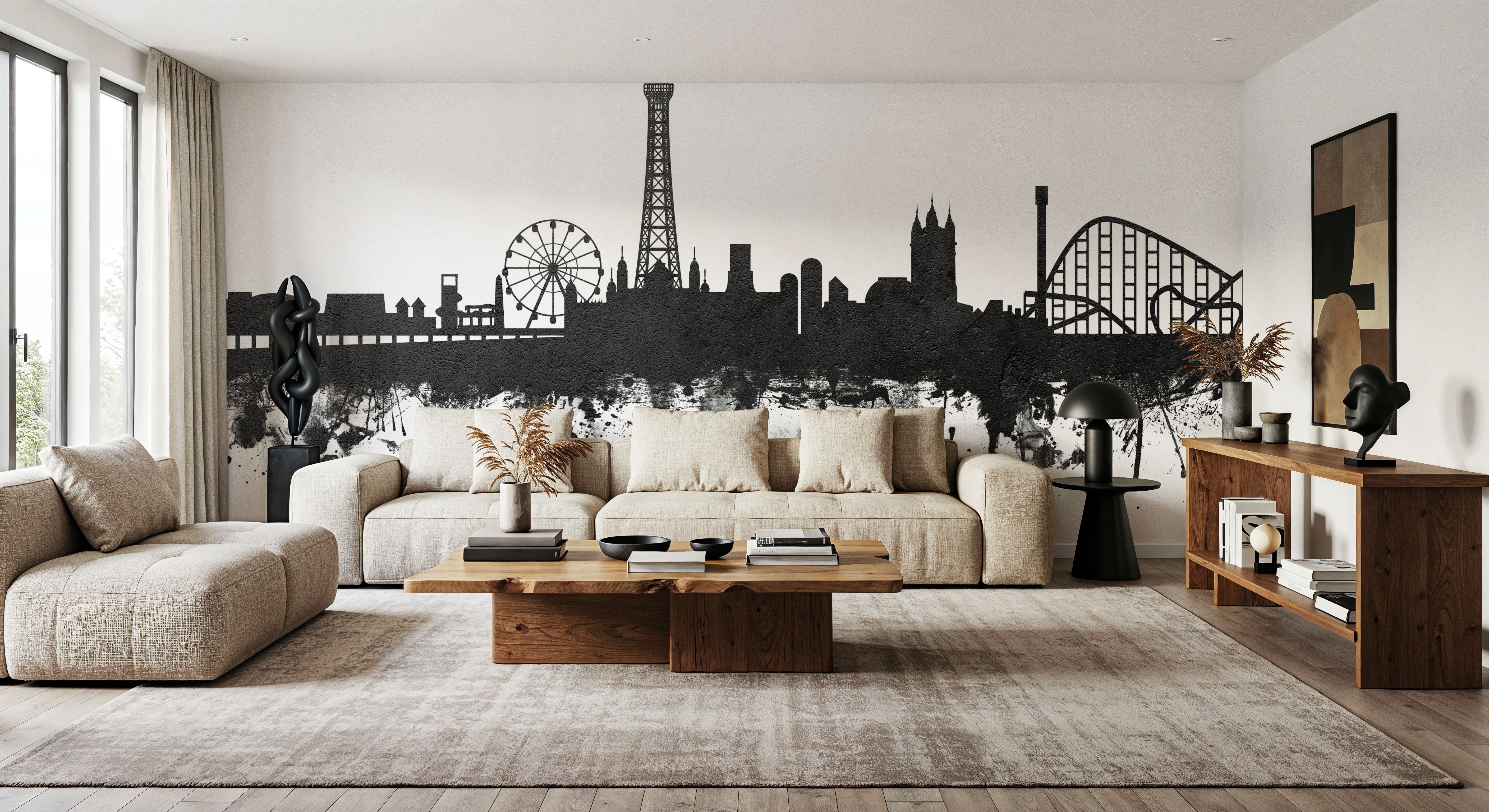 Blackpool England Skyline Black & White