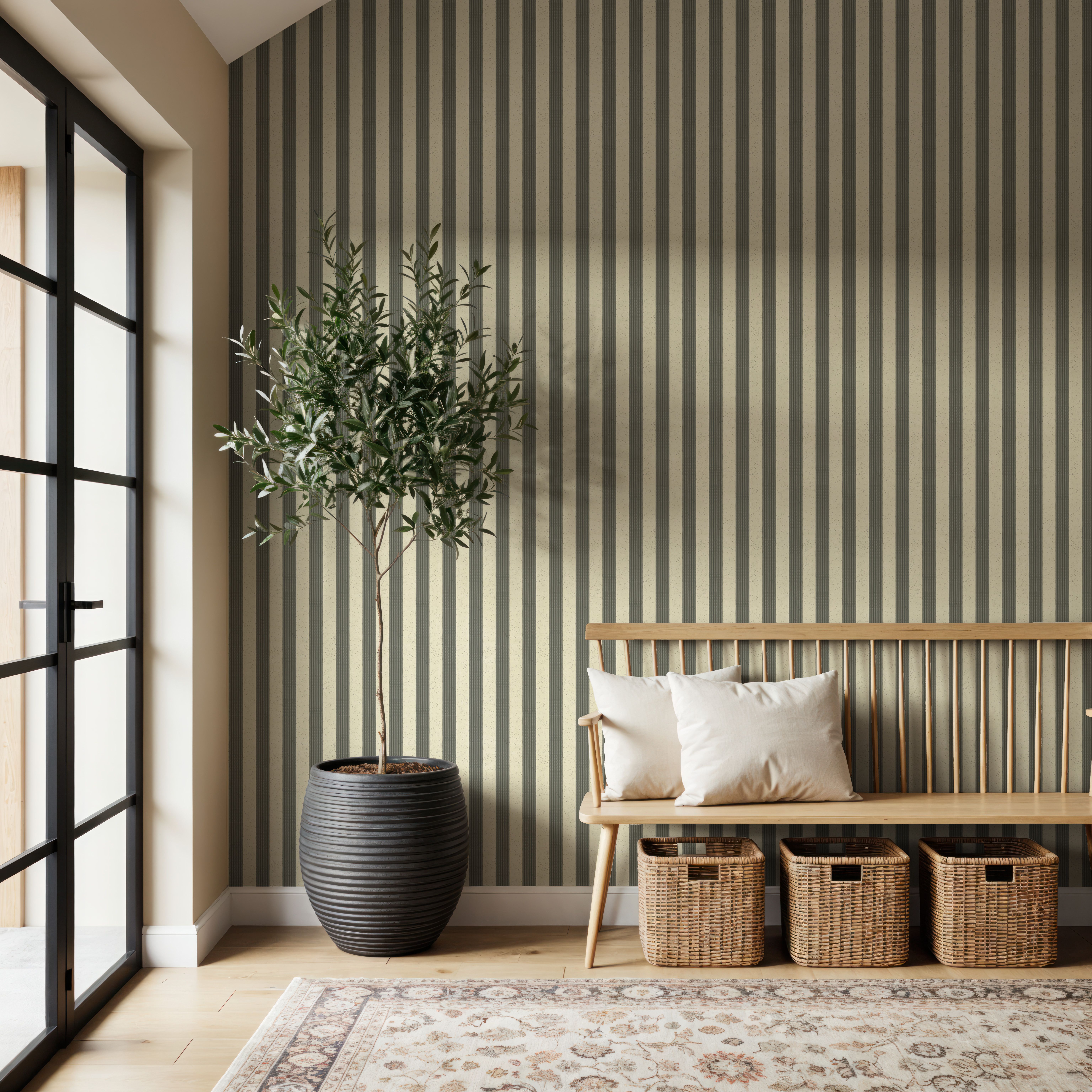 Ticking Awning Stripes, Slate, Tapeta