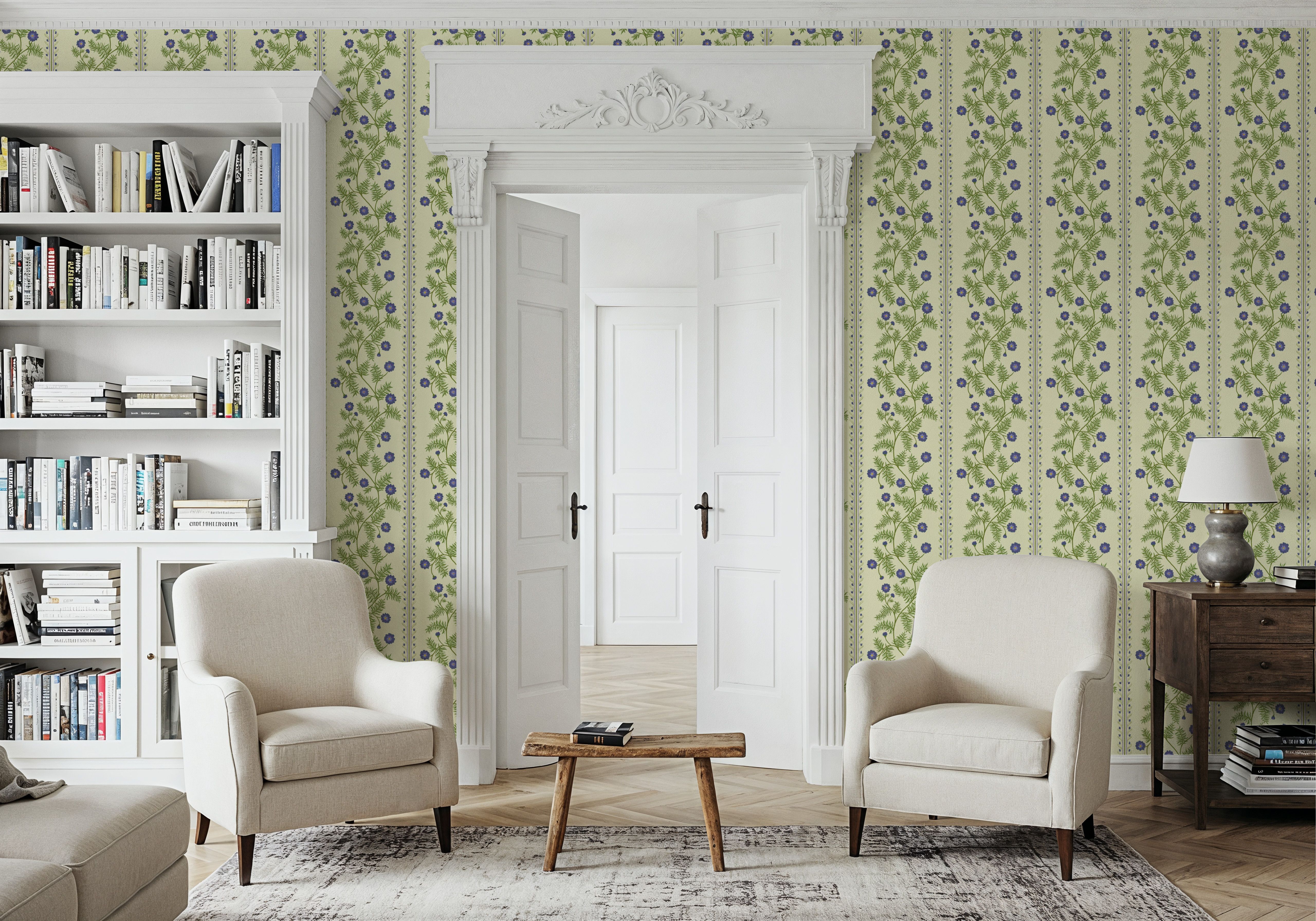 Marigold Stripes, Blue on Cream