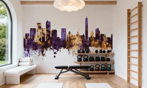 Birmingham England Skyline Purple & Gold