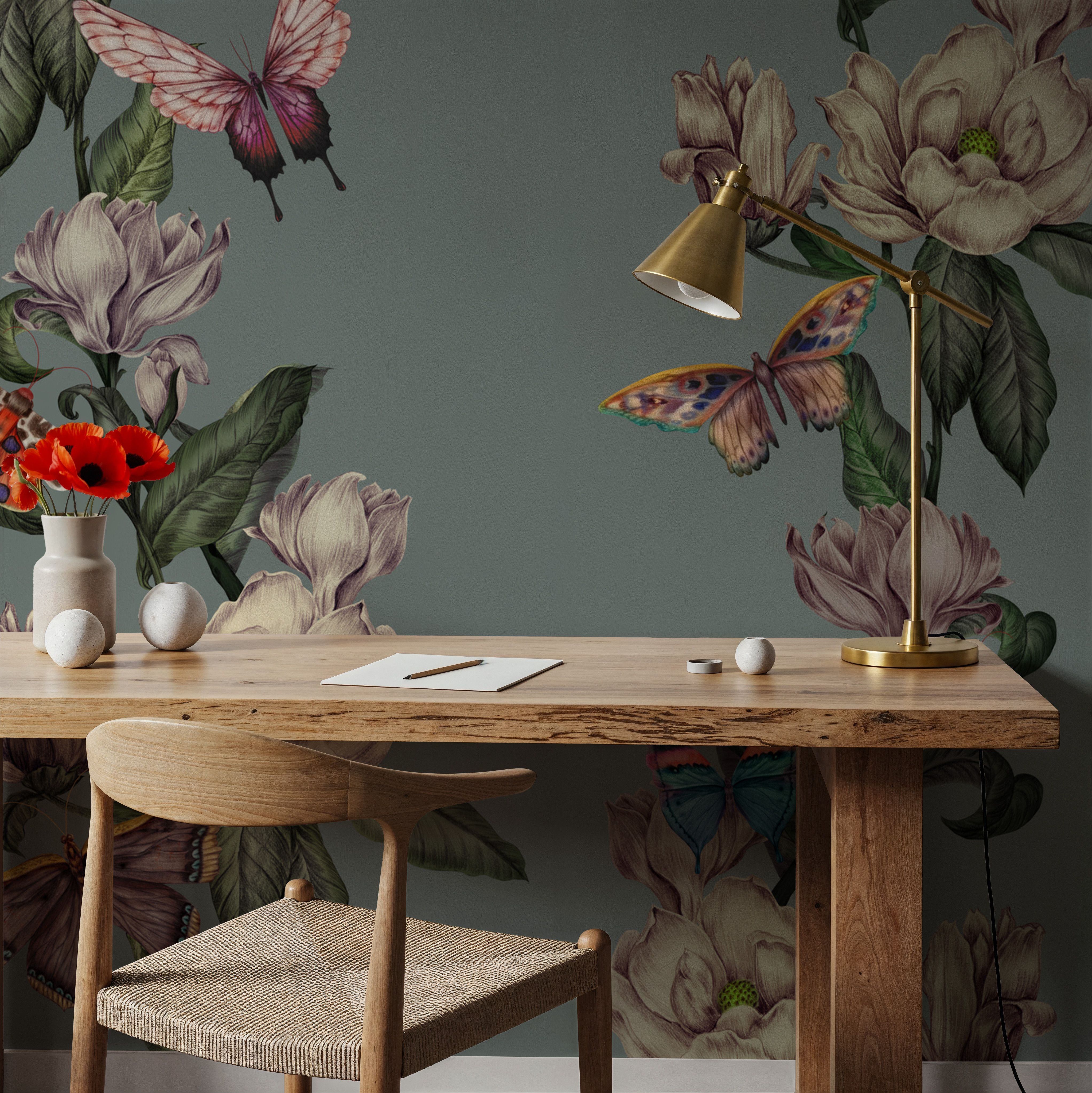 Magnolia Nectar, Dusty Green Blue, Papier peint