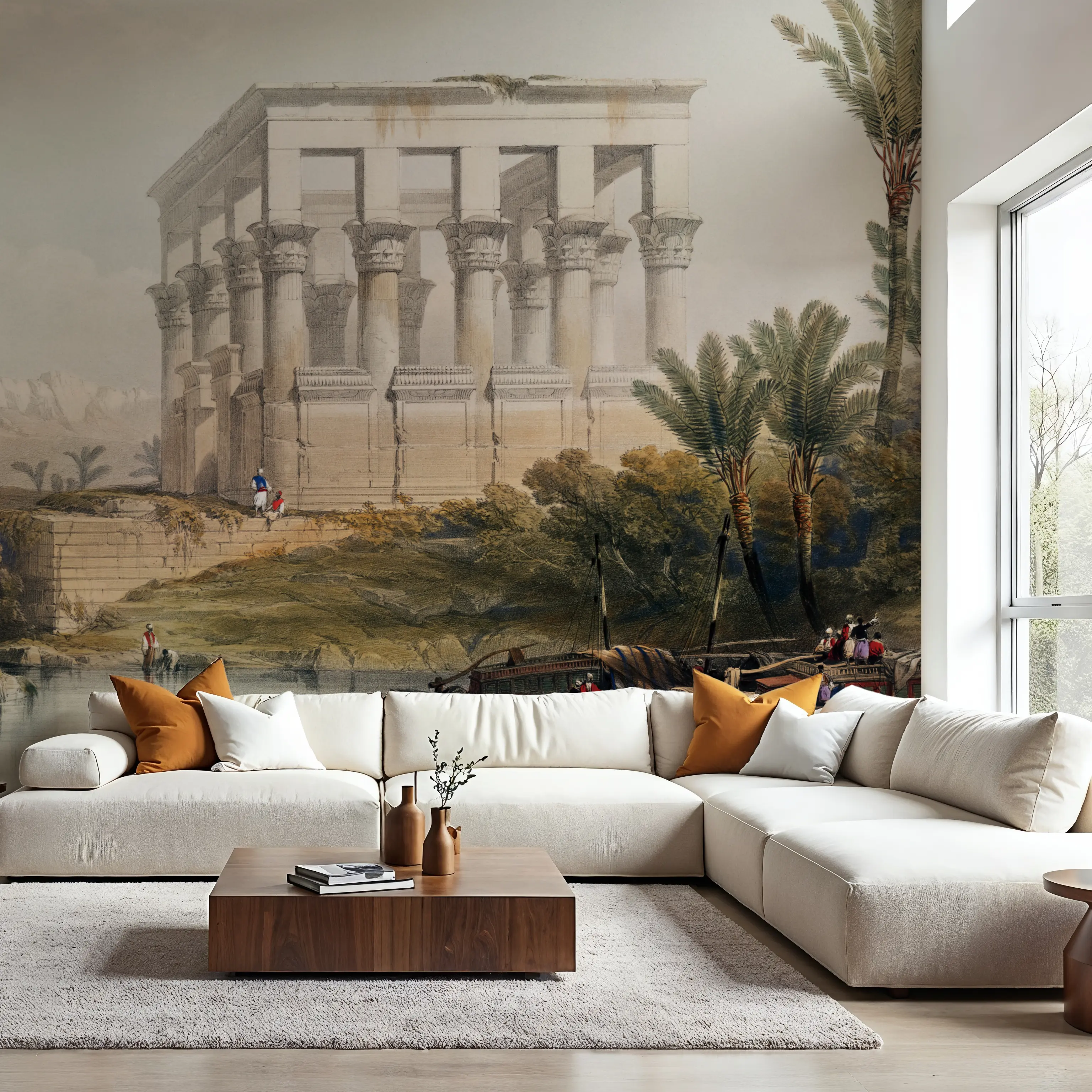 Papier Peint Panoramique - Temple at Philae - Architecture Jungle et tropical - Blanc - Salle à manger - Wallism Belgique