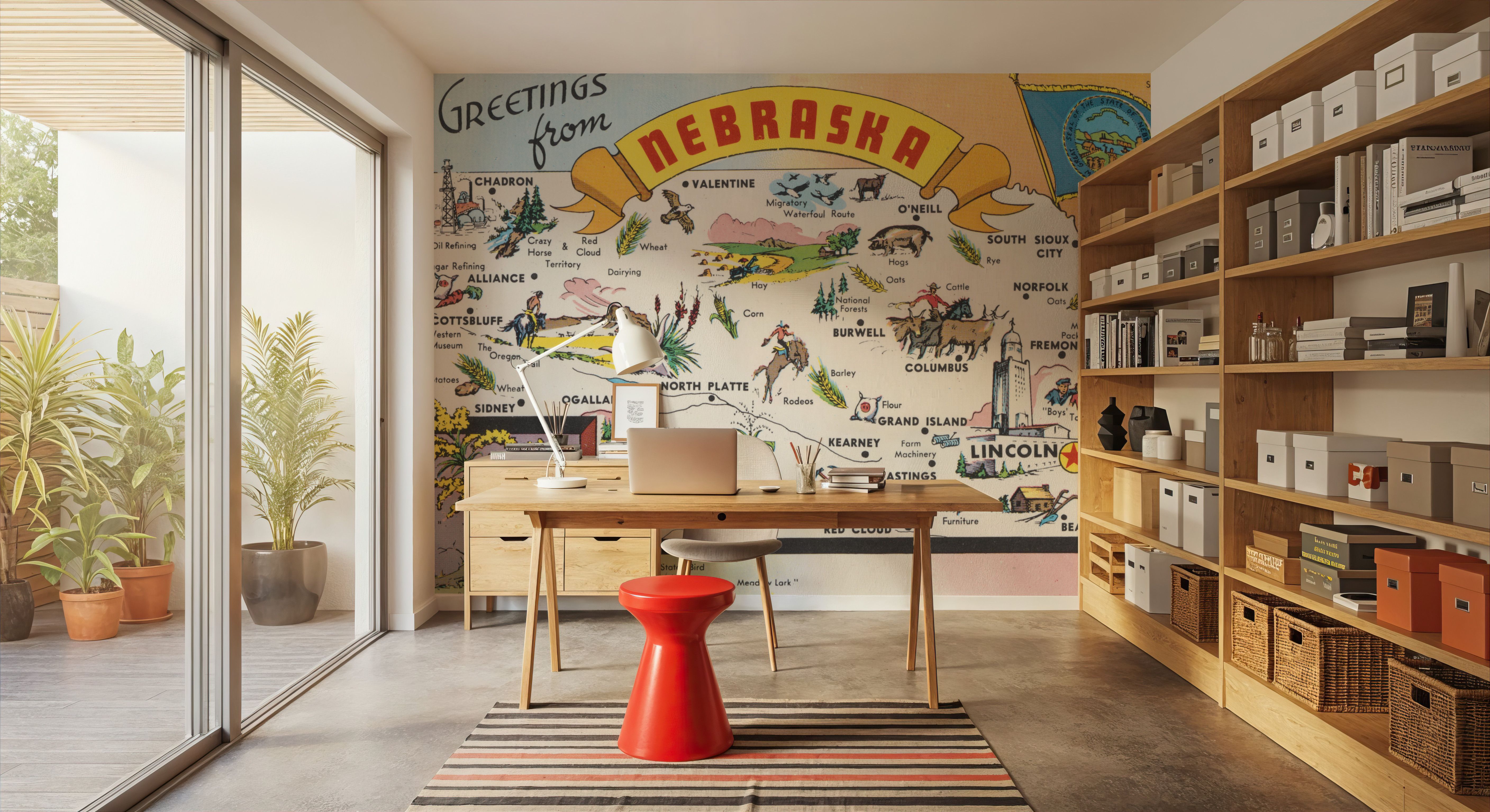 Greetings from Nebraska Map - Screenprint Postcard, Wallpaper