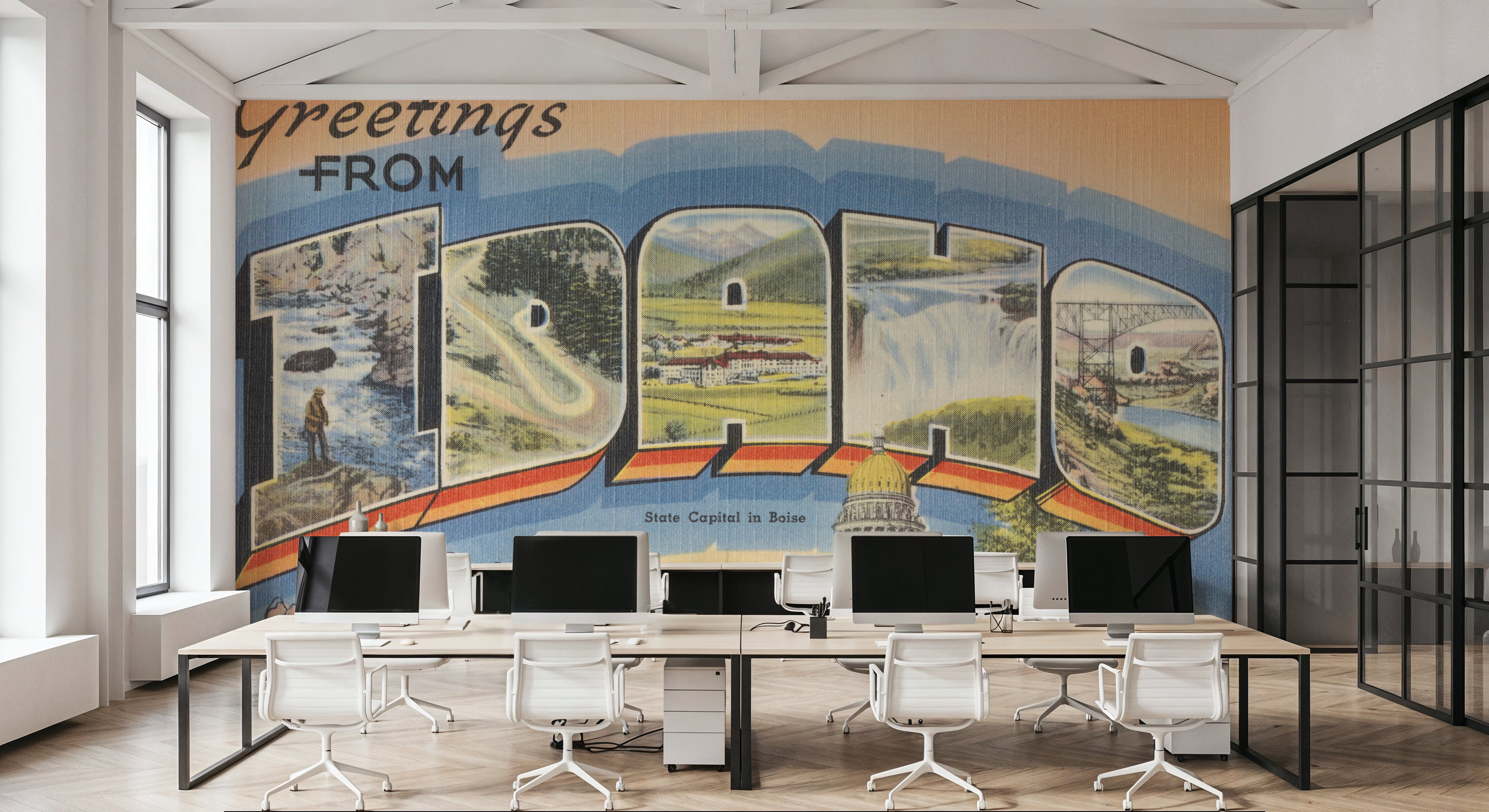 Greetings from Idaho - Screenprint Postcard, Wallpaper