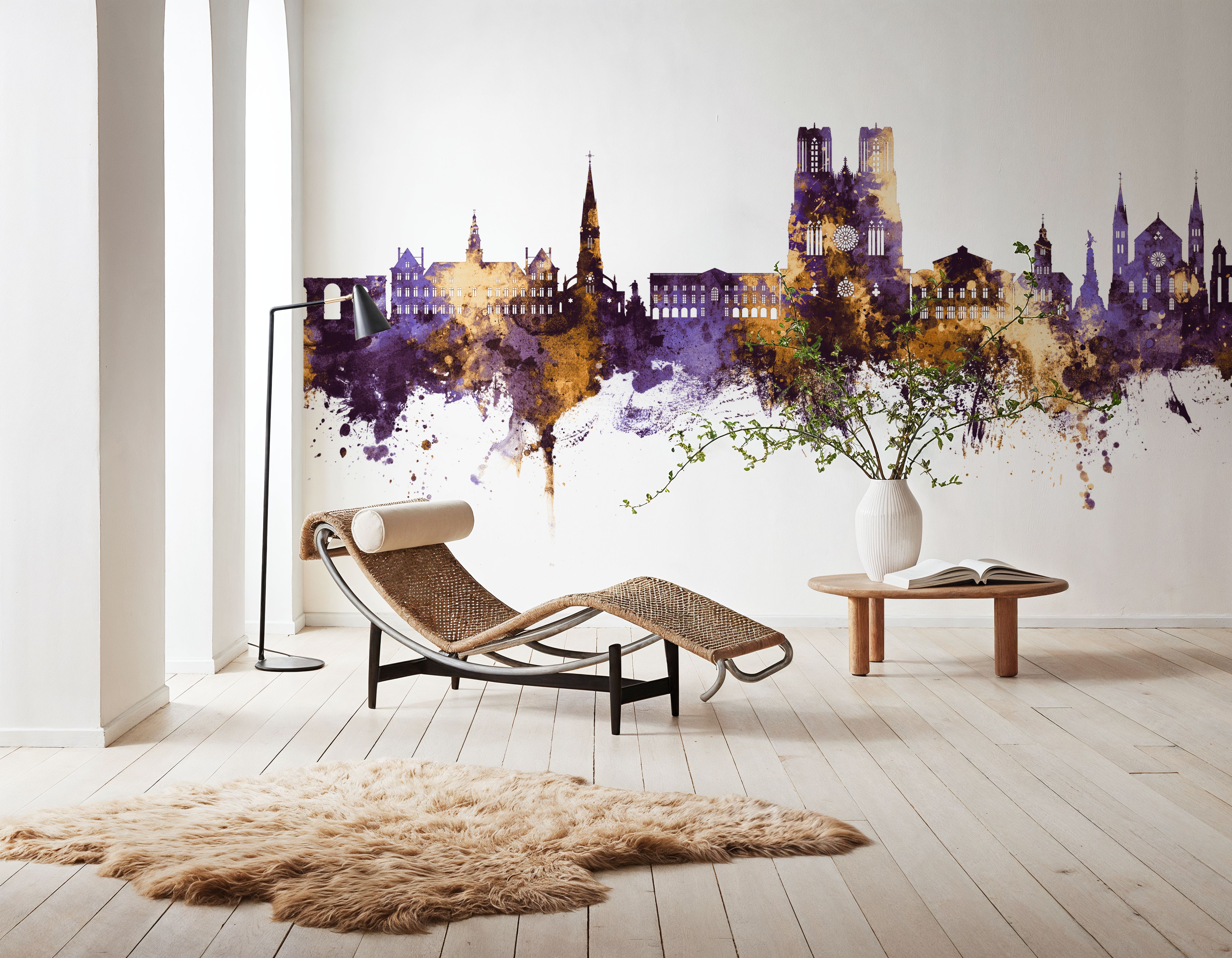 Reims France Skyline Purple & Gold