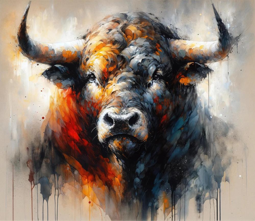 Majestic Bull Aura in Watercolor Shadows