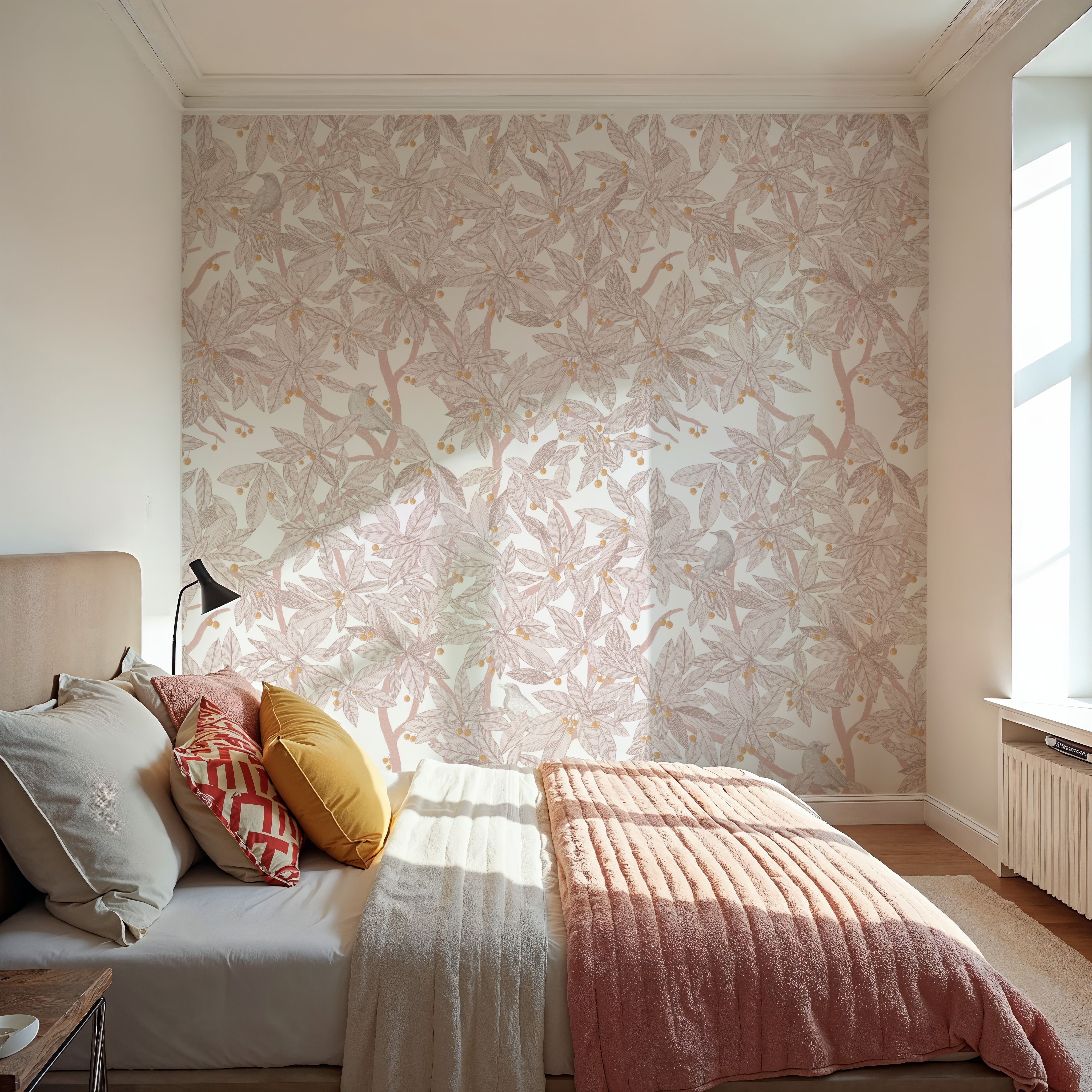 Cherry Tree Birds, Blush Pink, Wallpaper