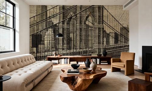Vintage NY Brooklyn Bridge Skyline