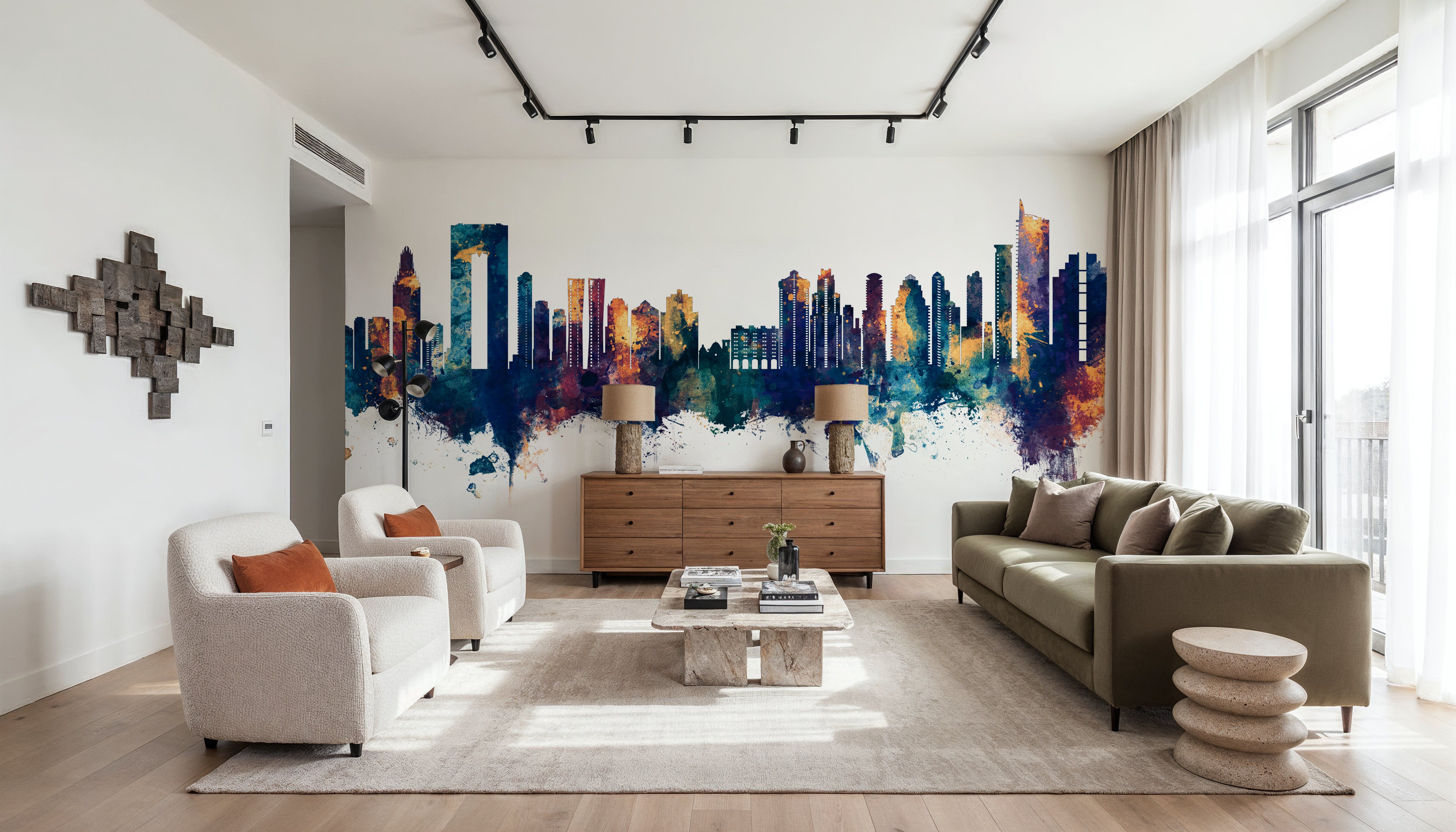 Benidorm Spain Skyline Blue & Bronze, Wallpaper