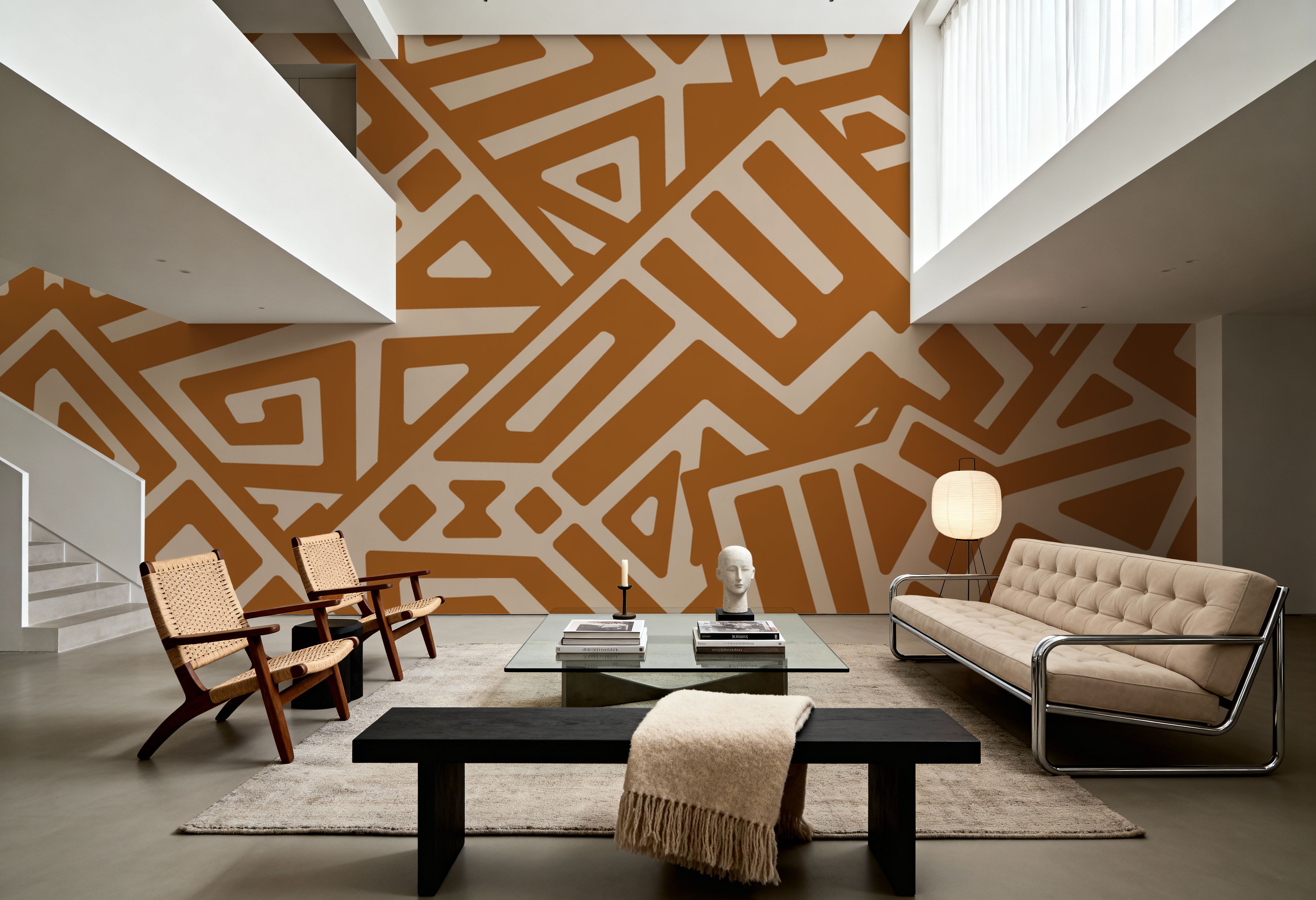 Wall Mural - Bronze Labyrinth - Abstract Graphics mural wallpaper - Brown - Bedroom - Wallism US - Premium, Textured or Peel & Stick