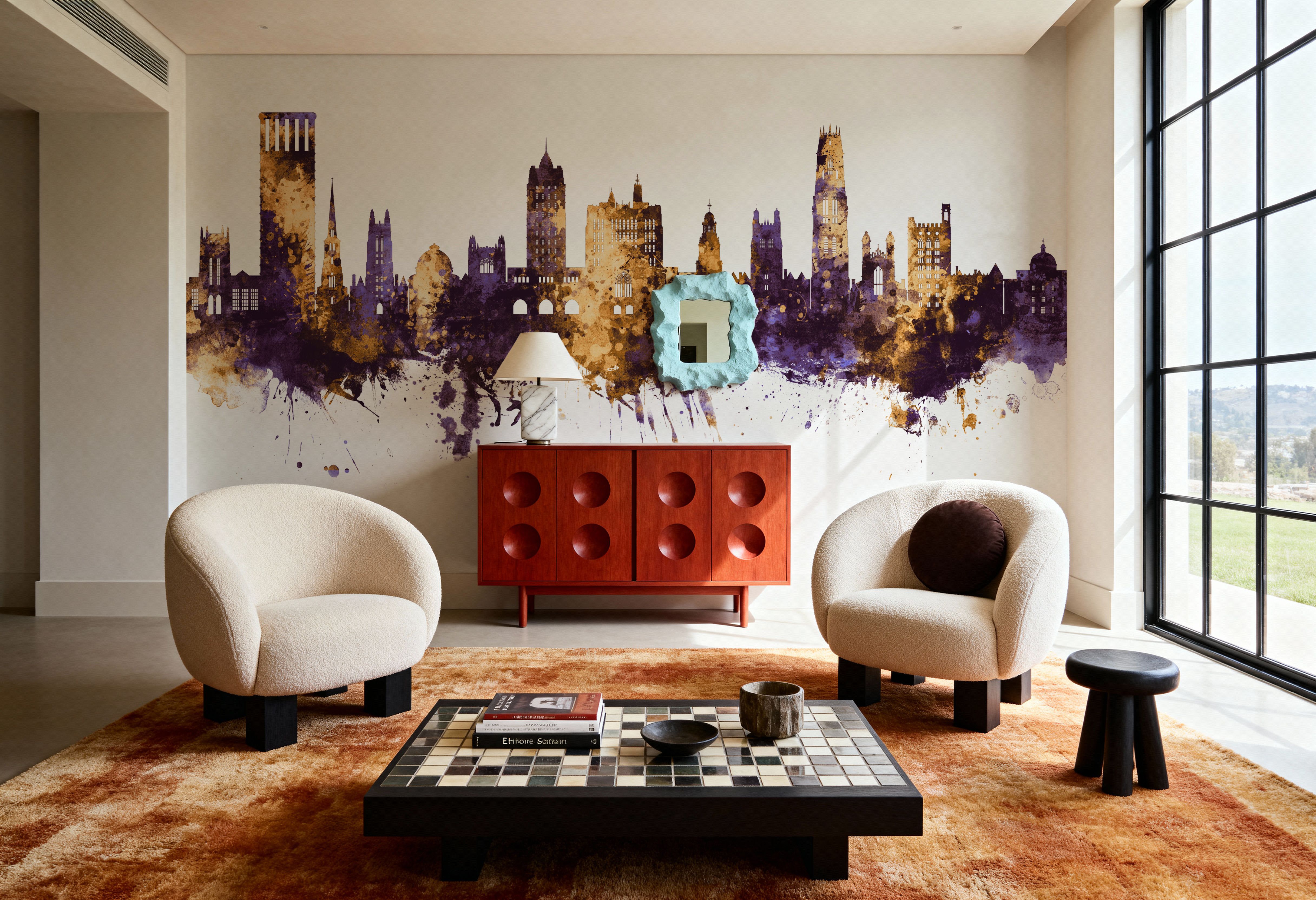 New Haven Connecticut Skyline Purlpe & Gold, Tapeten