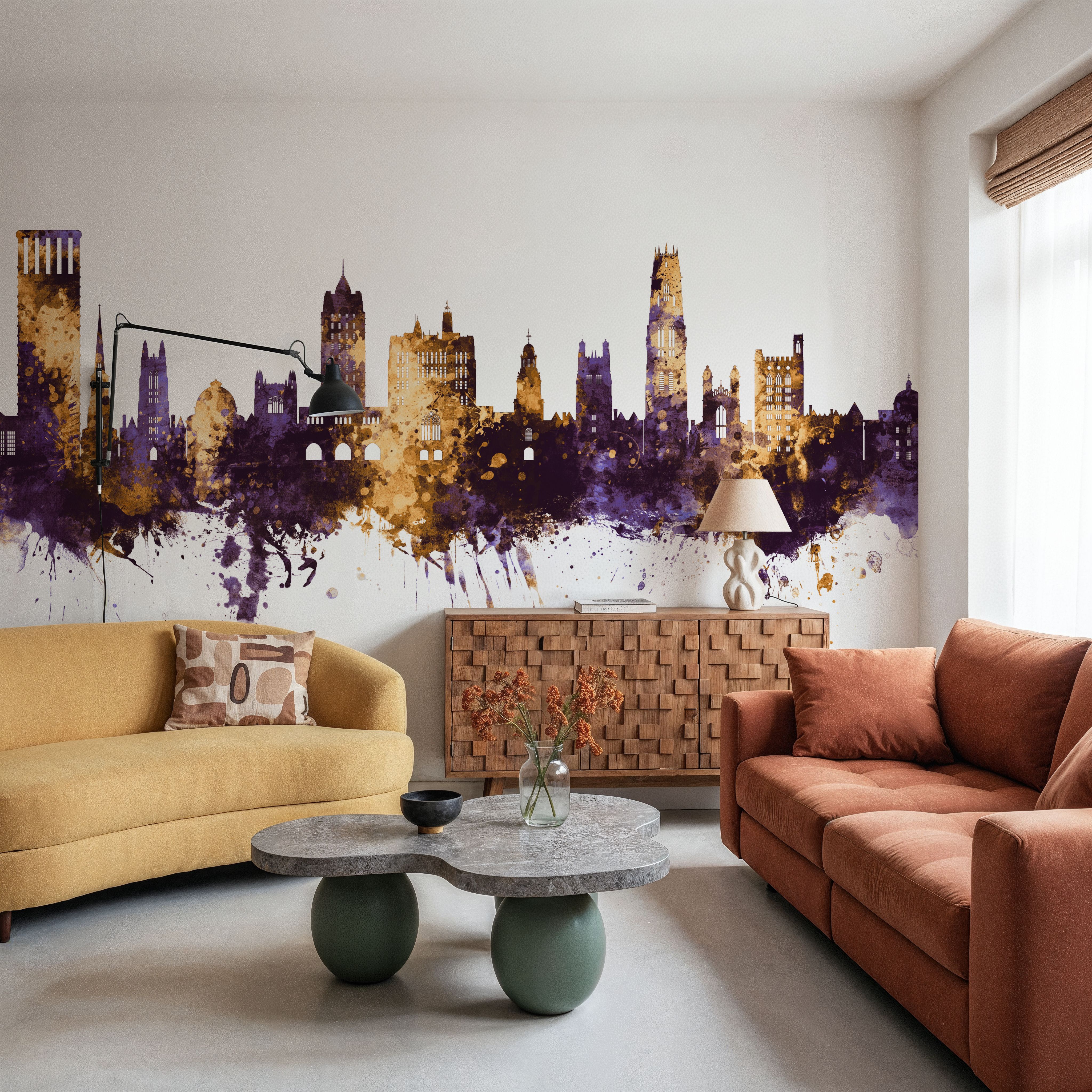 New Haven Connecticut Skyline Purlpe & Gold