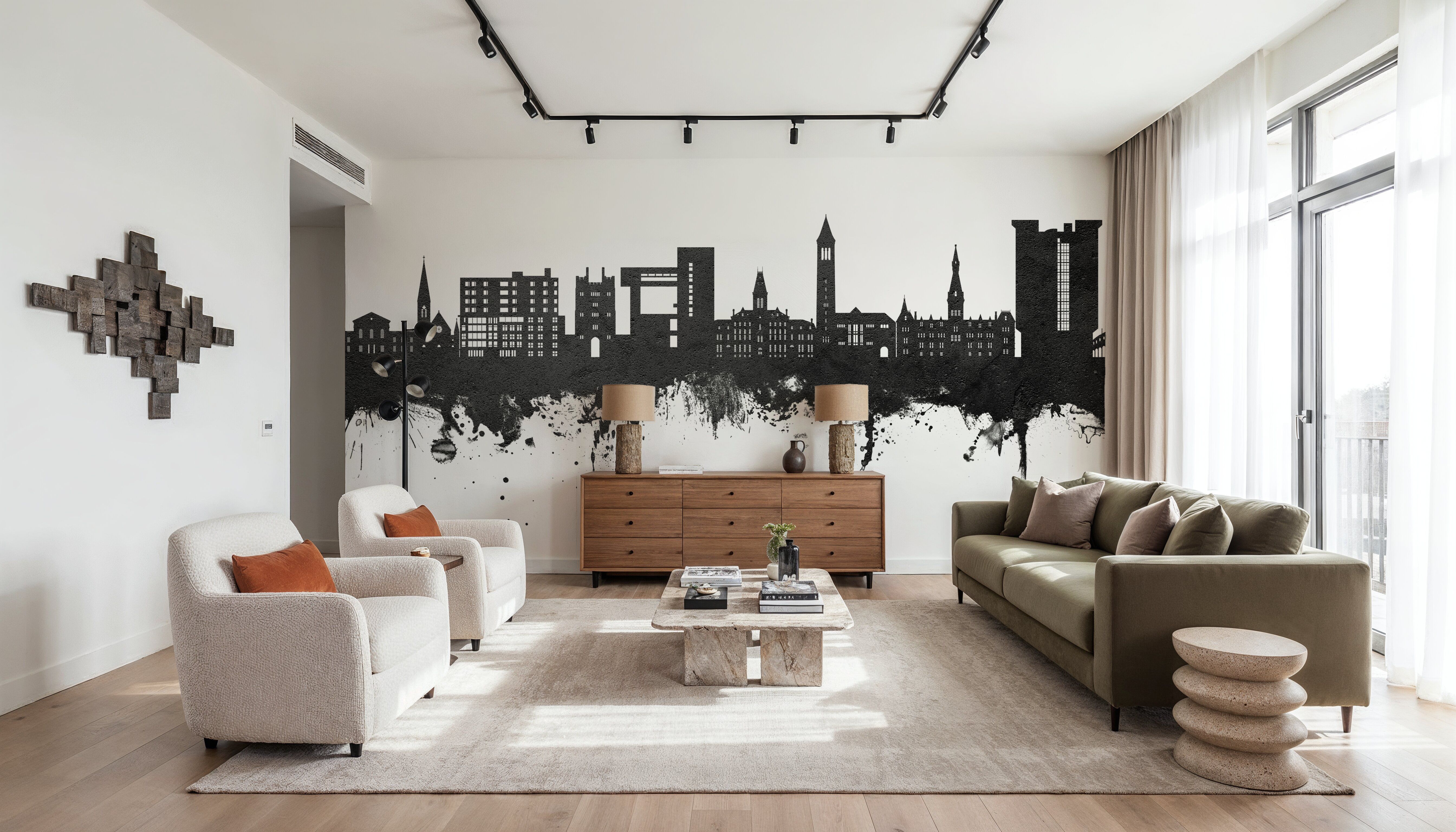 Ithaca New York Skyline Black & White, Wallpaper