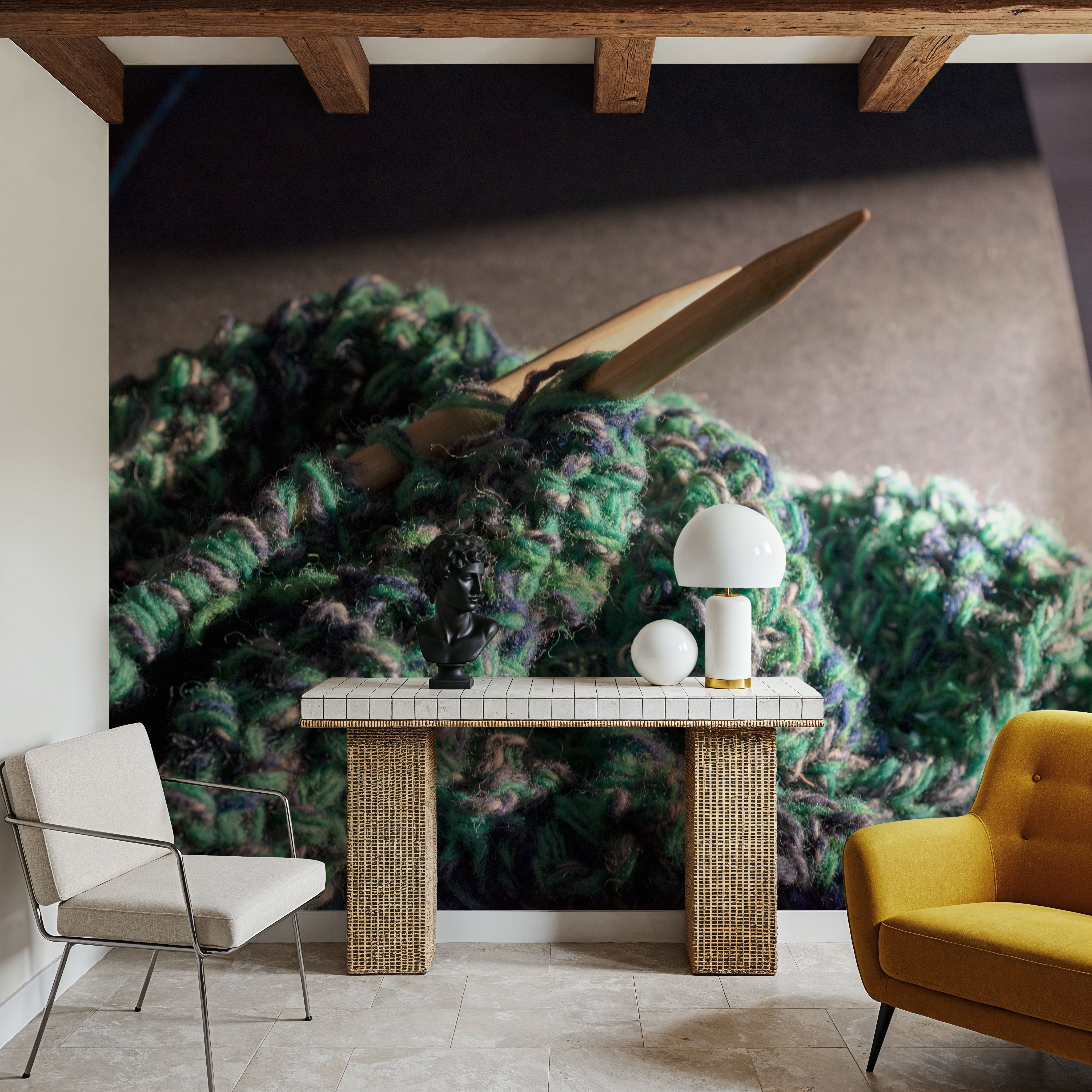 Papier Peint Panoramique - Knitting - Loisirs - Vert - Couloir et escaliers - Wallism Belgique - Encollage au mur ou Autocollant