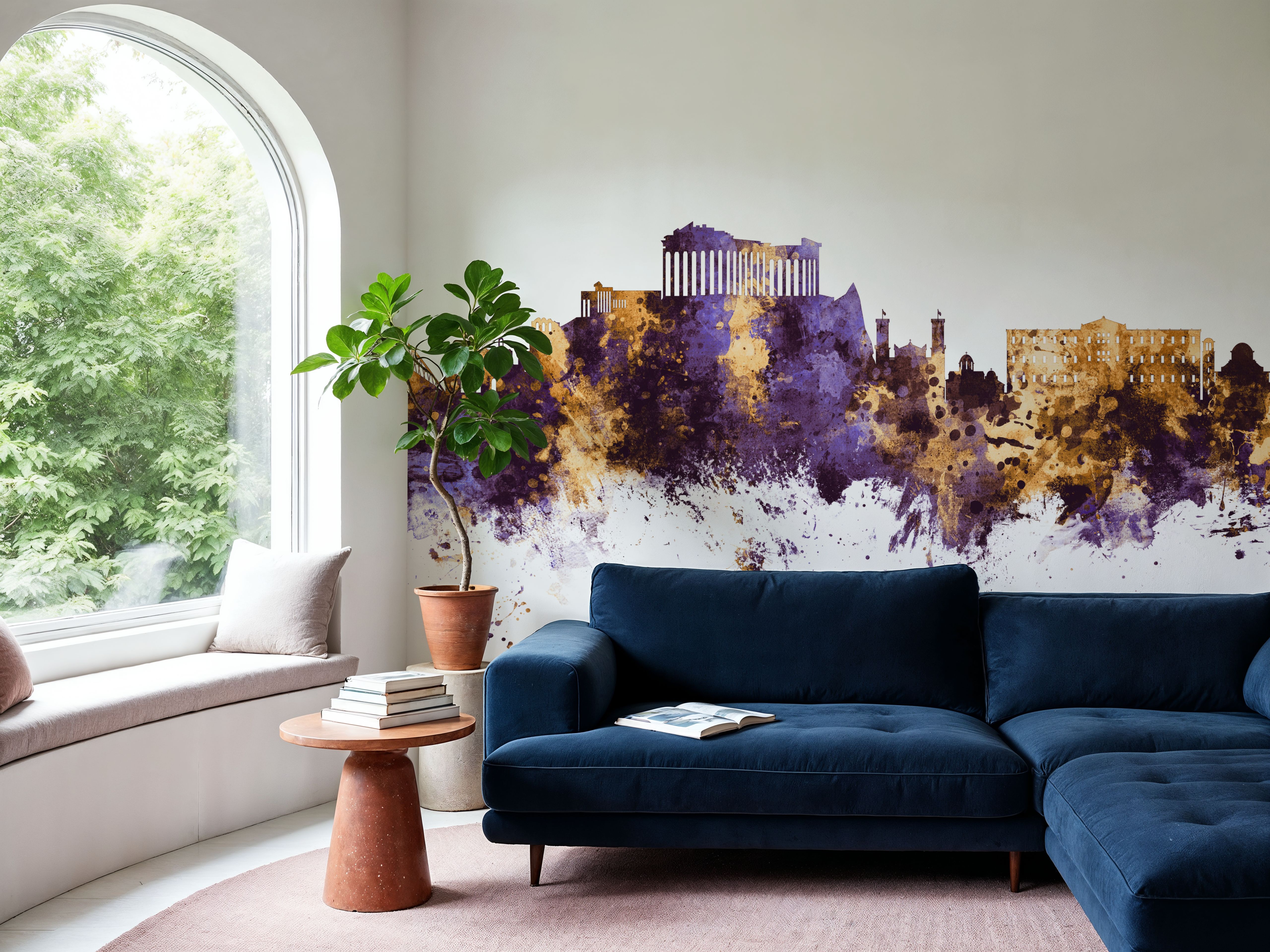 Athens Greece Skyline Purple & Gold