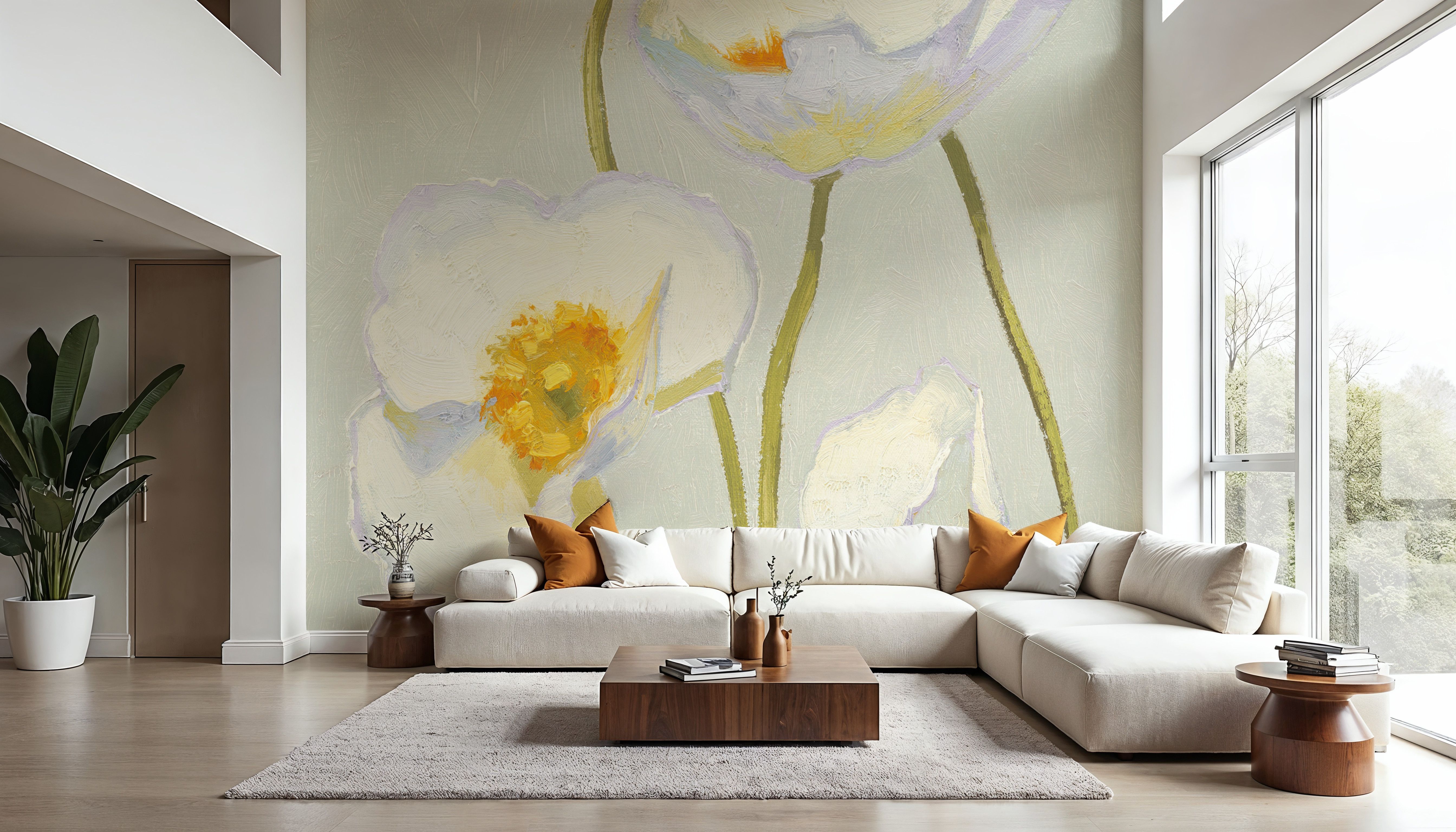 White On White Poppies Panel II