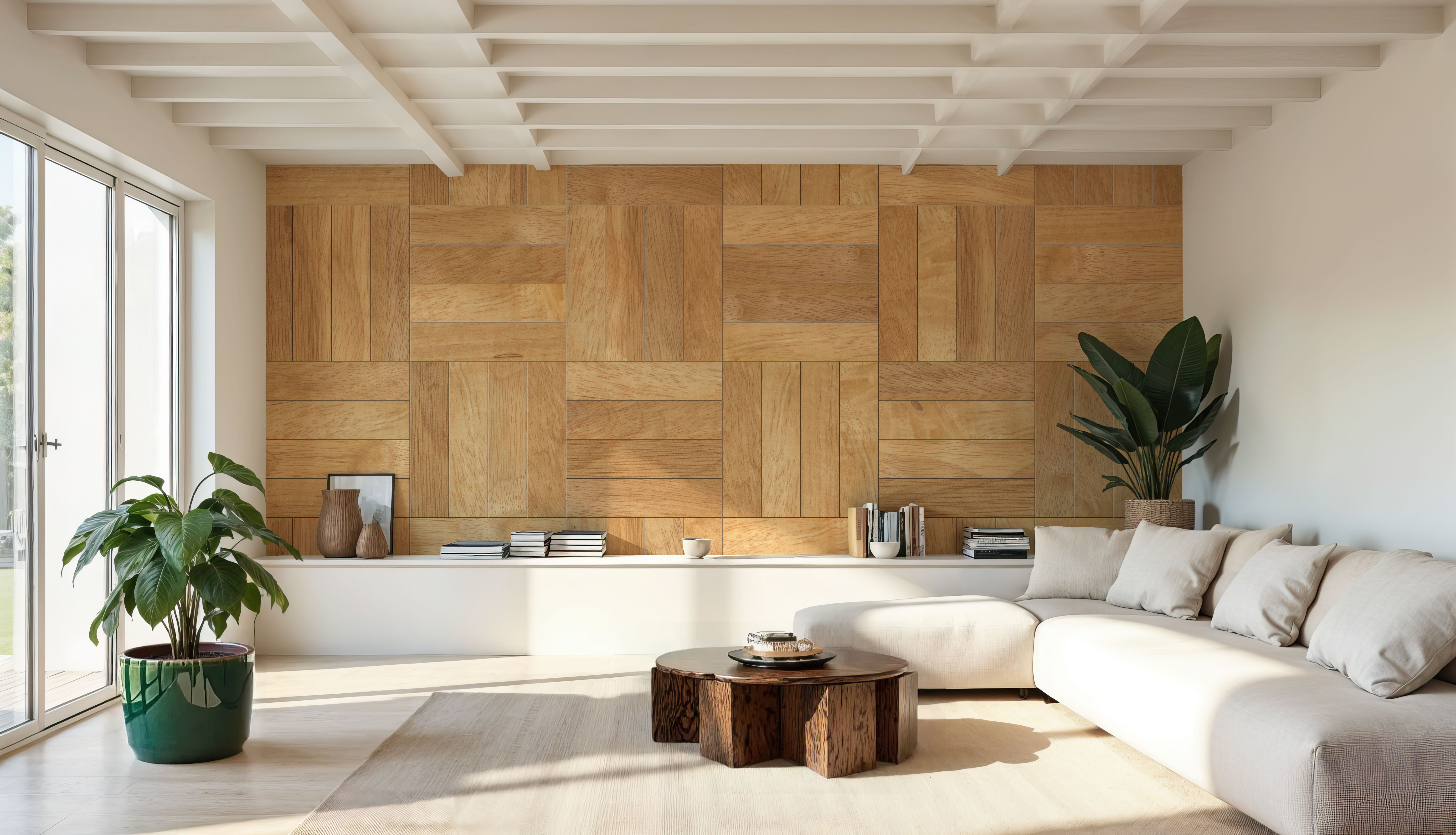 Wall Mural - Basketweave Parquet - Squares Wood mural wallpaper - Dining Room - Wallism US - Premium, Textured or Peel & Stick