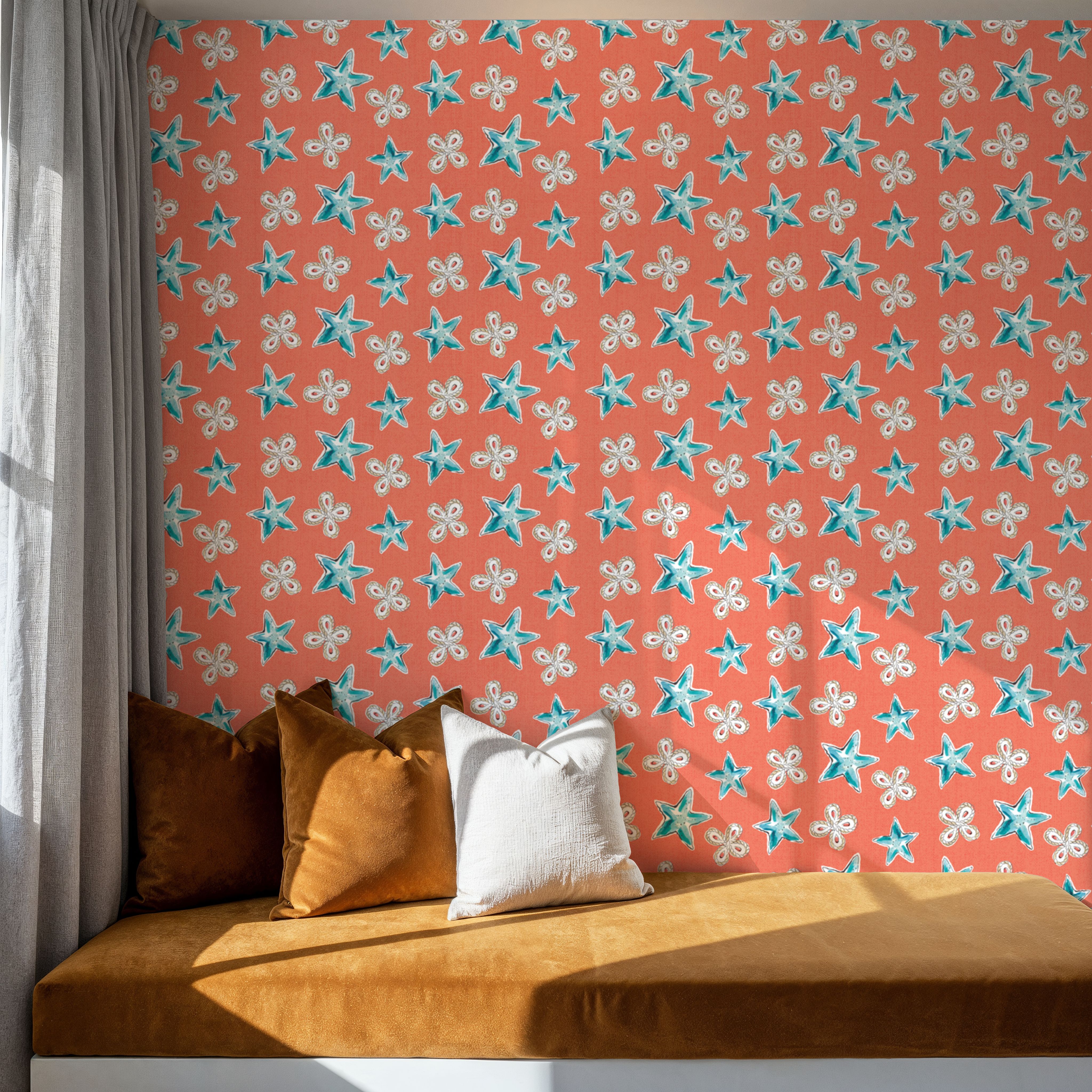 Maritime Stars Blue on Red