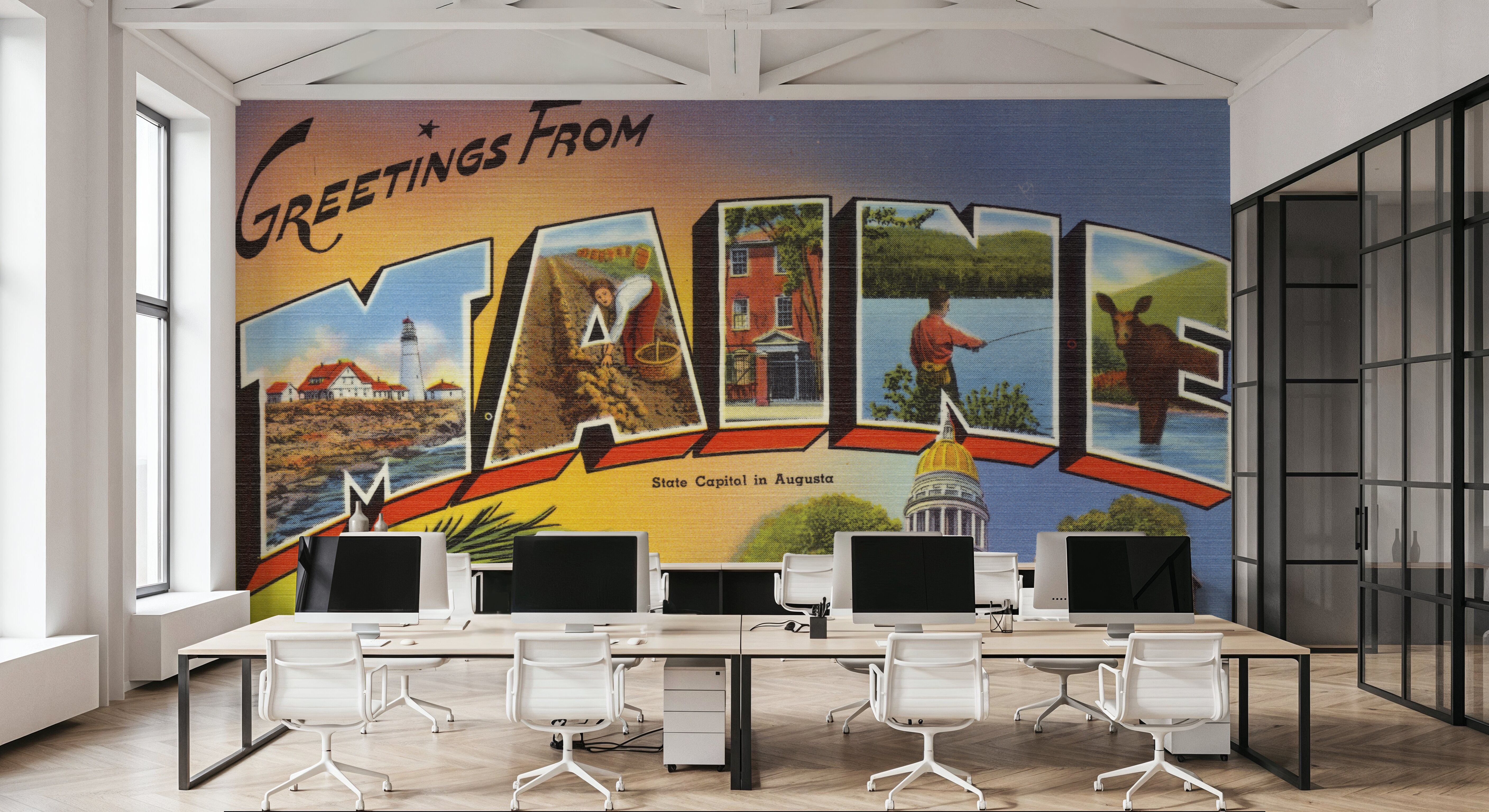 Greetings from the Pine State - Screenprint Postcard, Wallpaper
