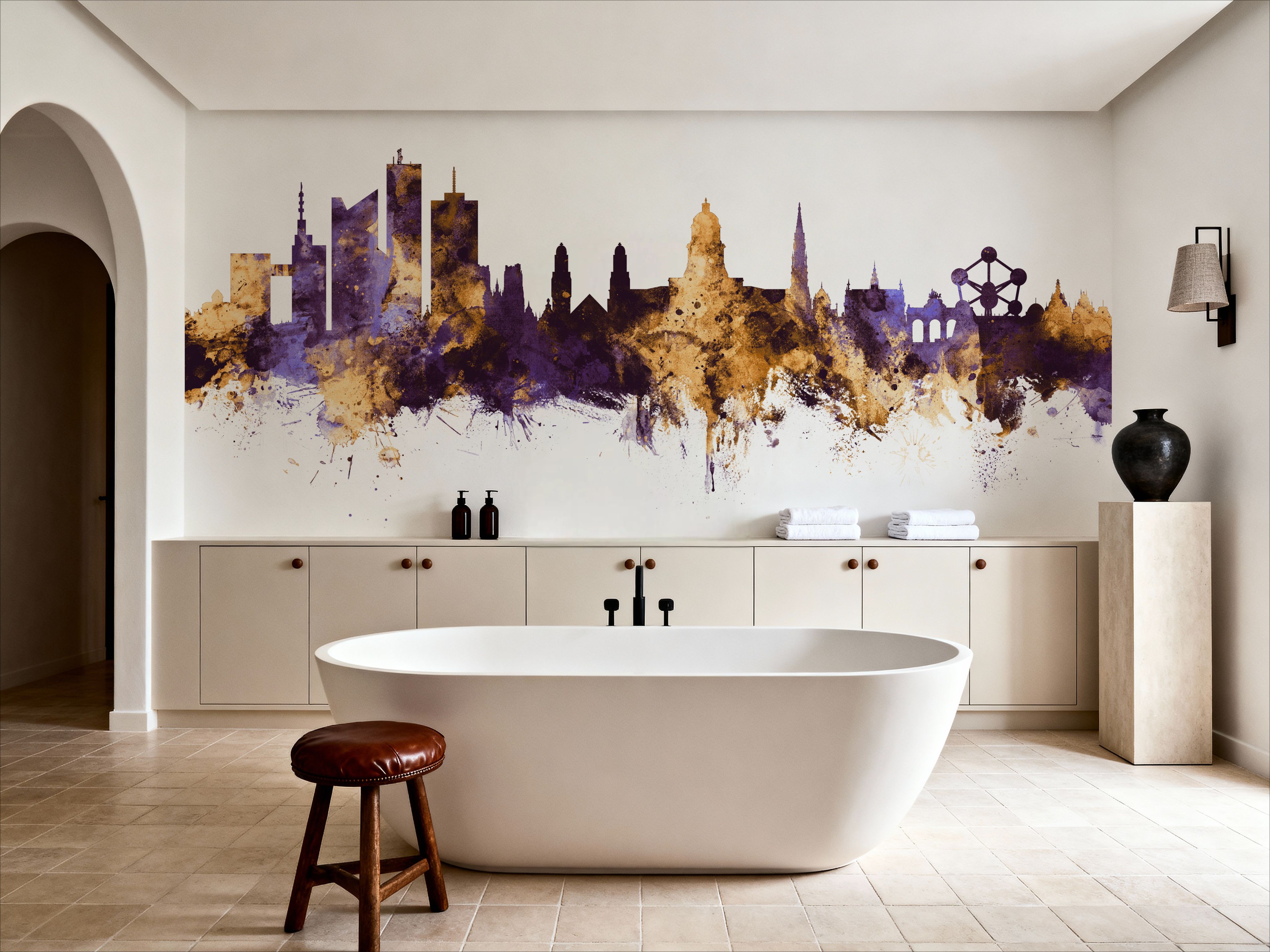 Brussels Belgium Skyline Purple & Gold, Carte da parati