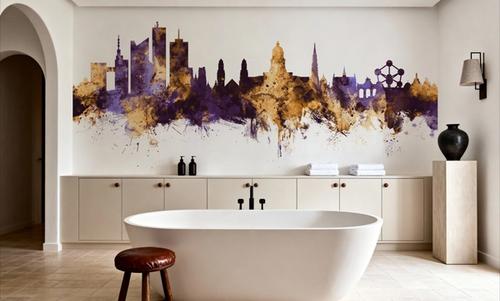 Brussels Belgium Skyline Purple & Gold