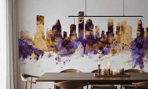 Houston Skyline Purple & Gold