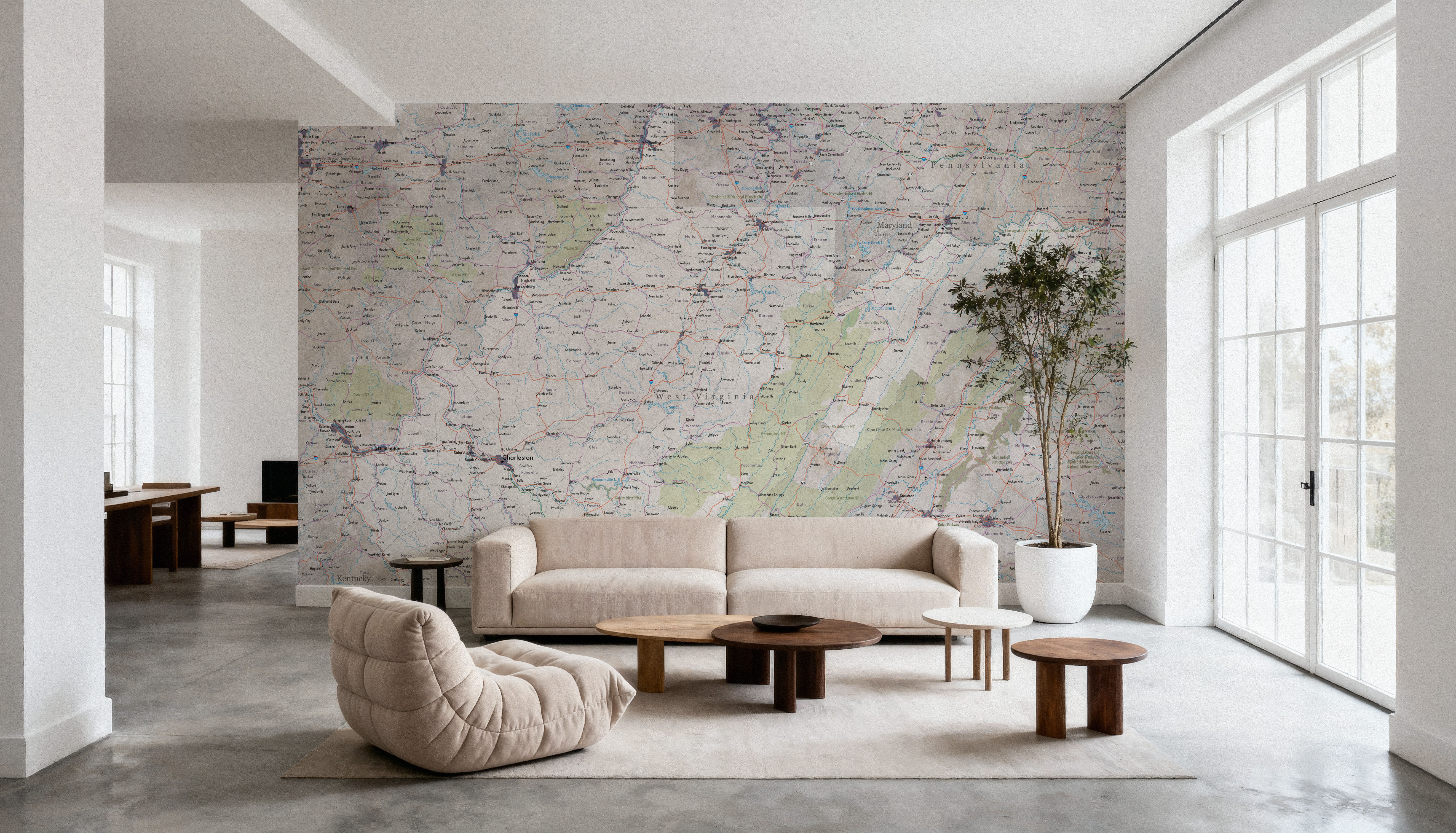 West Virginia Detailed Map, Tapet