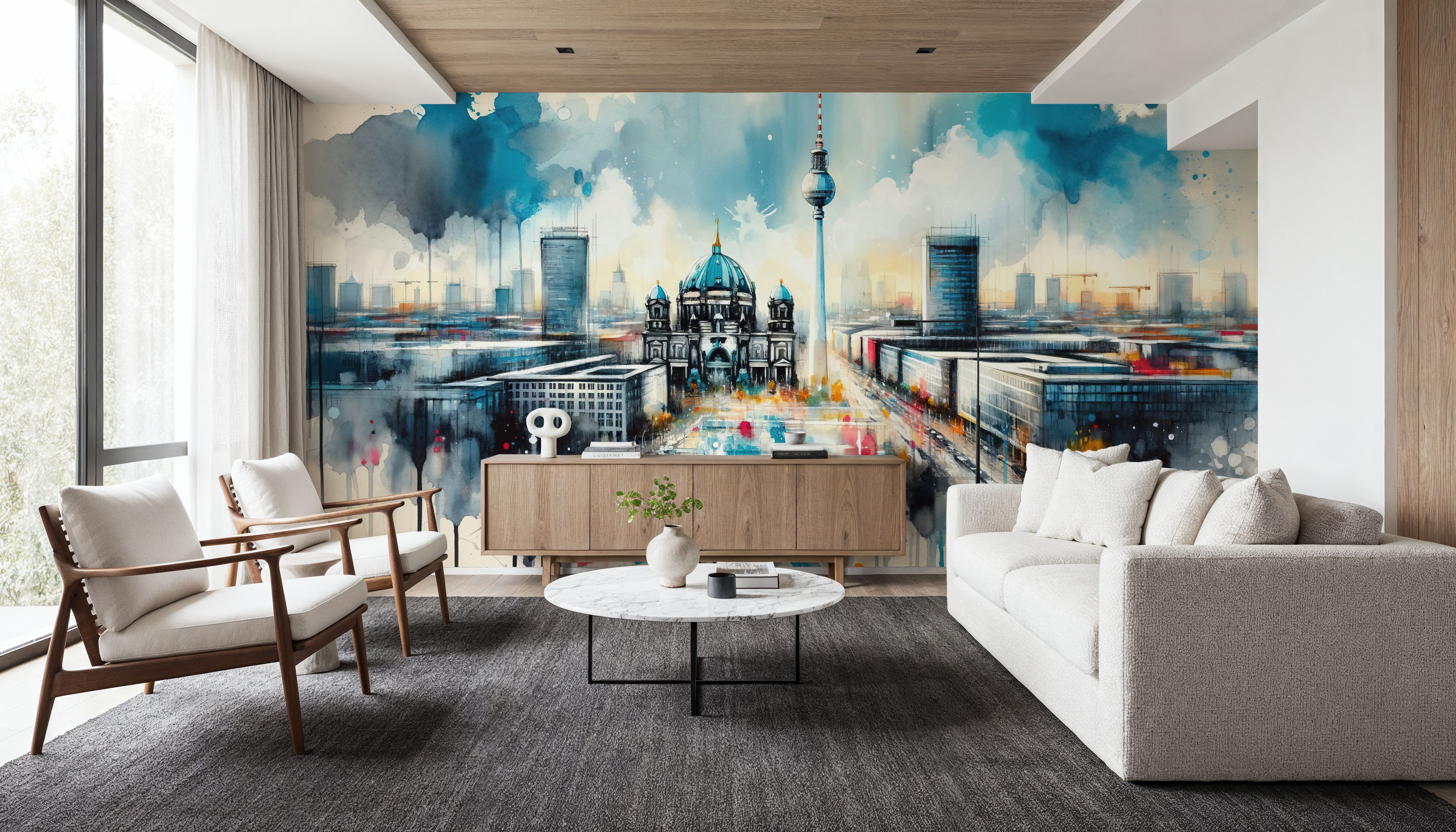 Watercolor Modern Architecture In Berlin, Tapeten