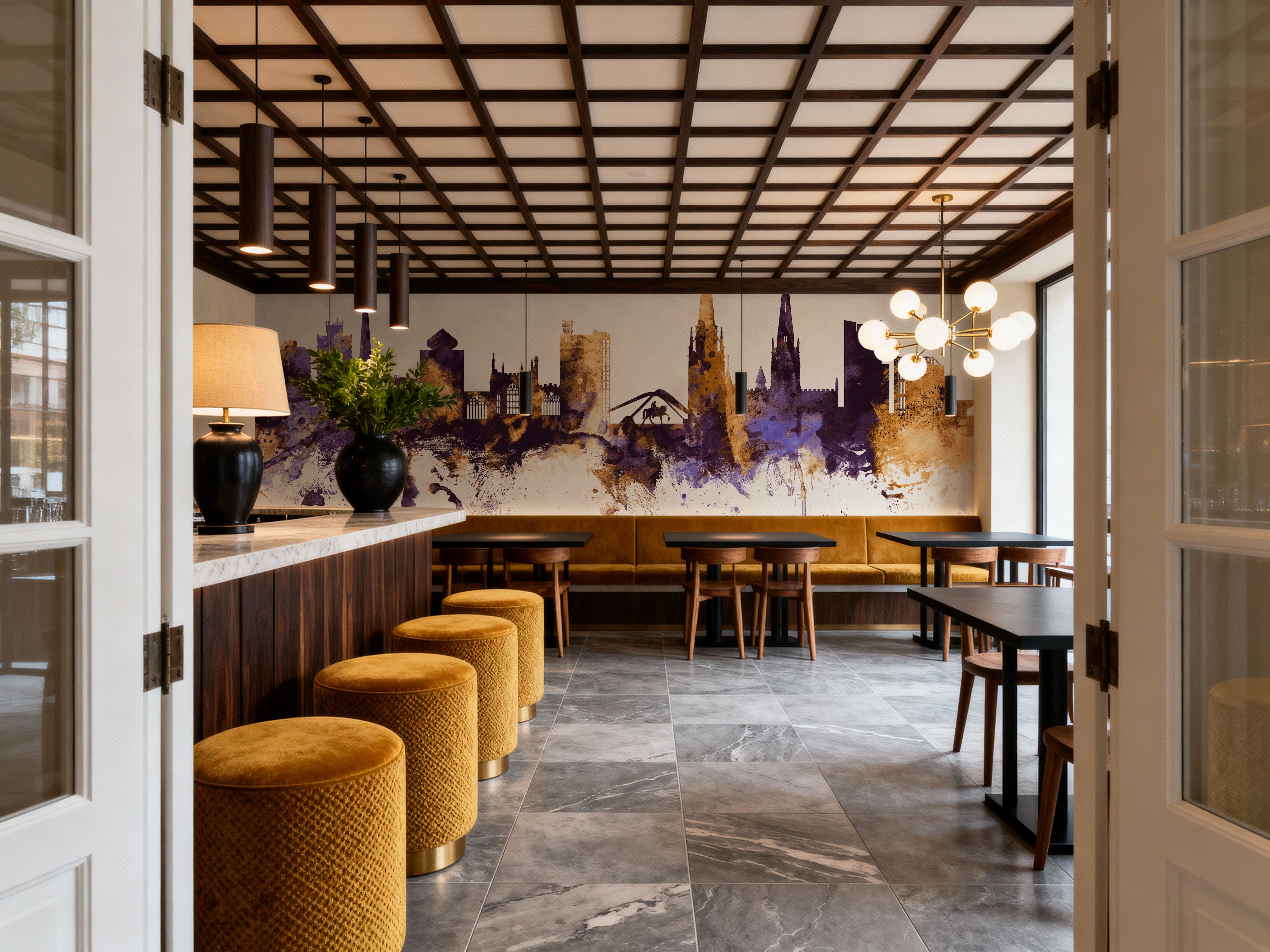 Coventry England Skyline Purple & Gold