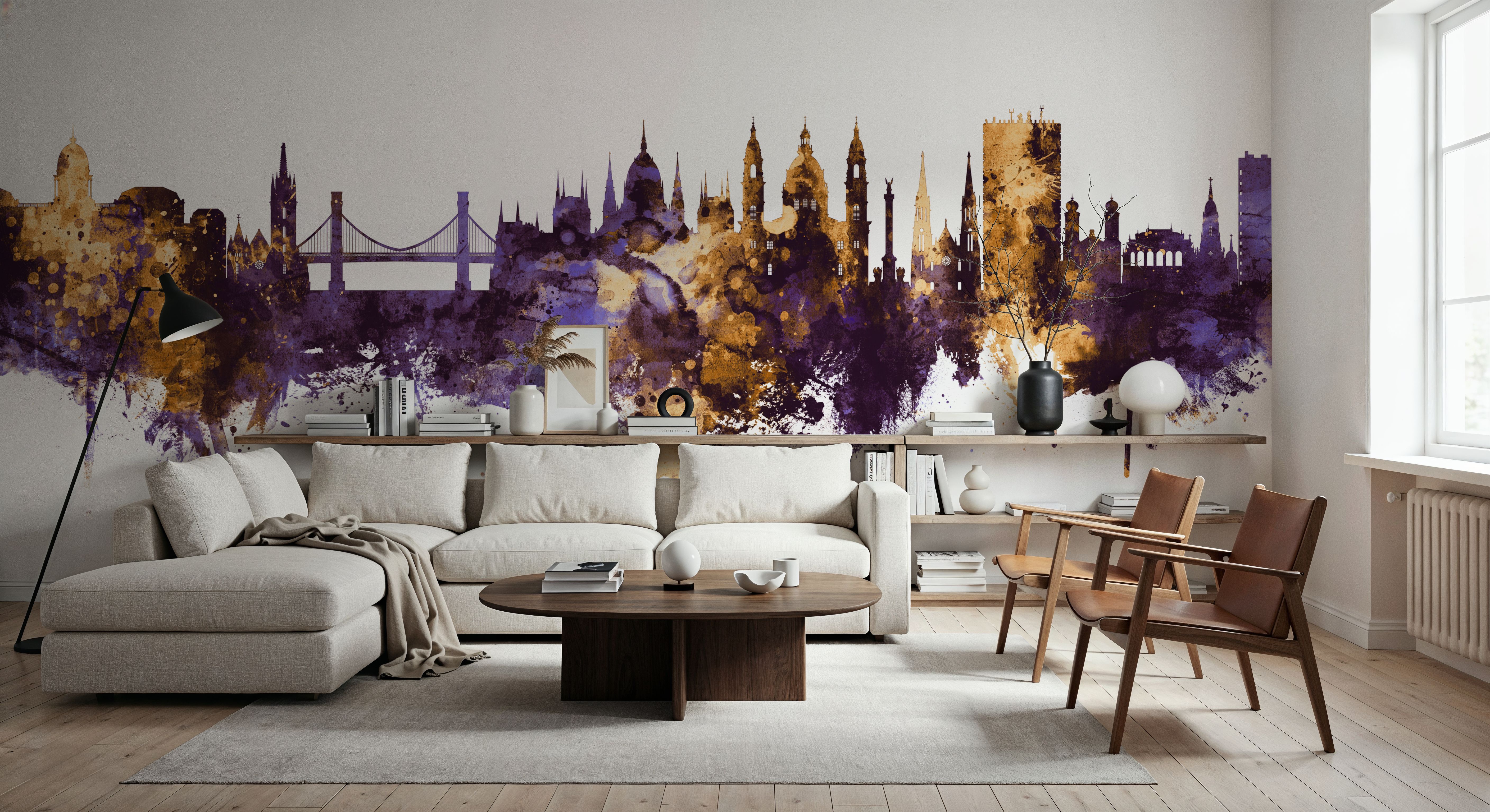 Budapest Skyline Purple & Gold