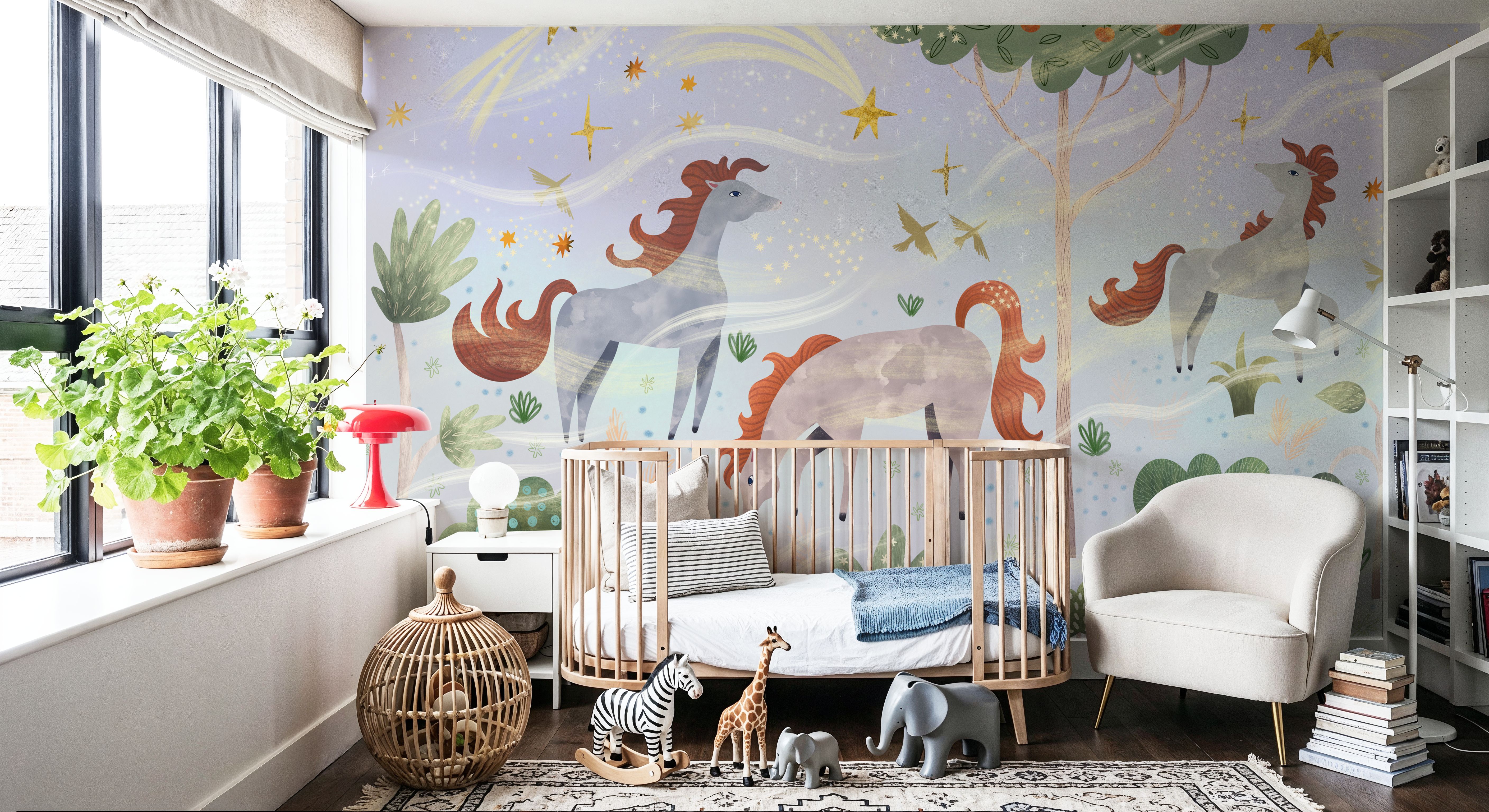 Enchanted Horses, Ice Blue, Wallpaper