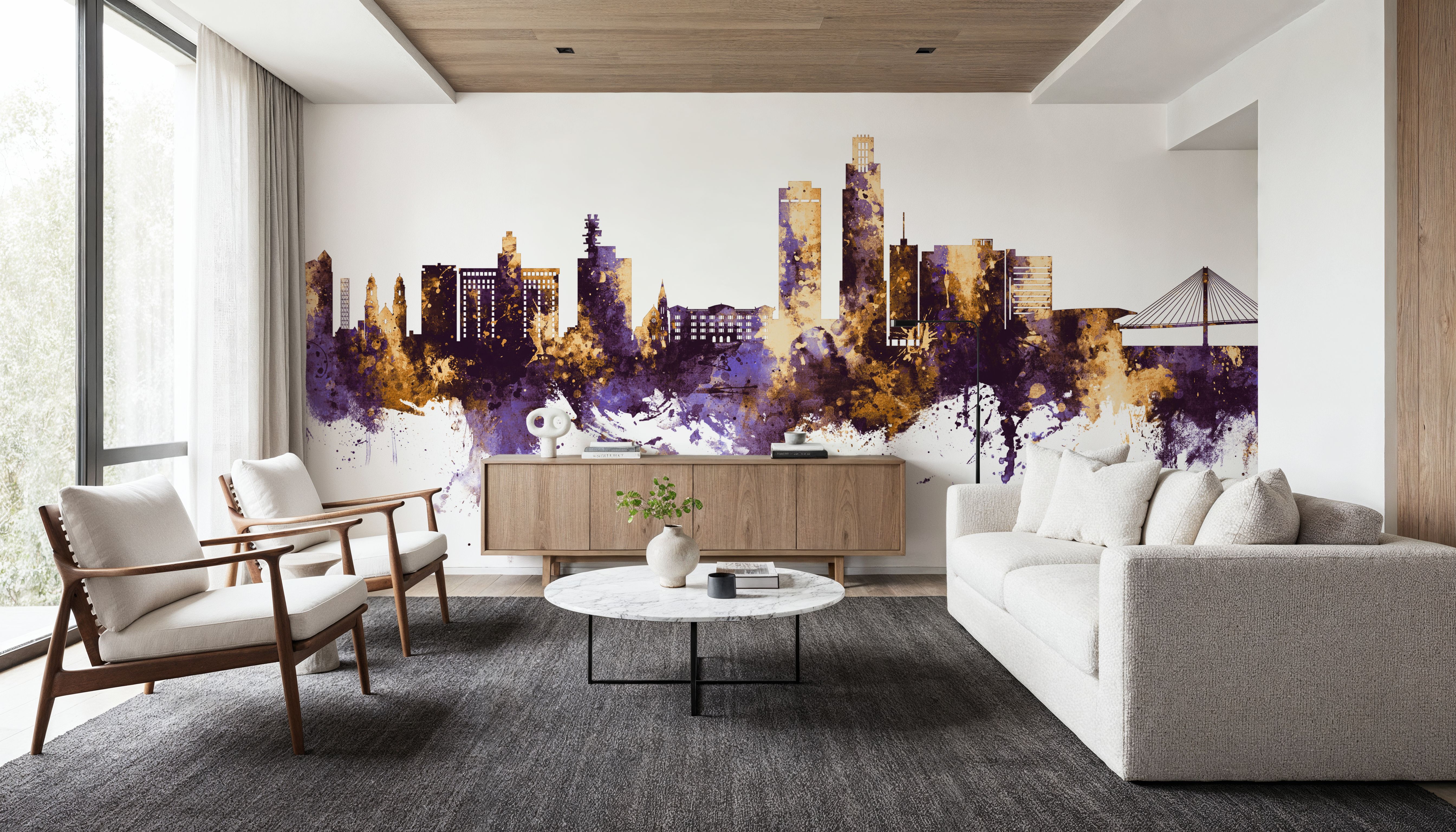 Omaha Nebraska Skyline Purple & Gold, Papier peint