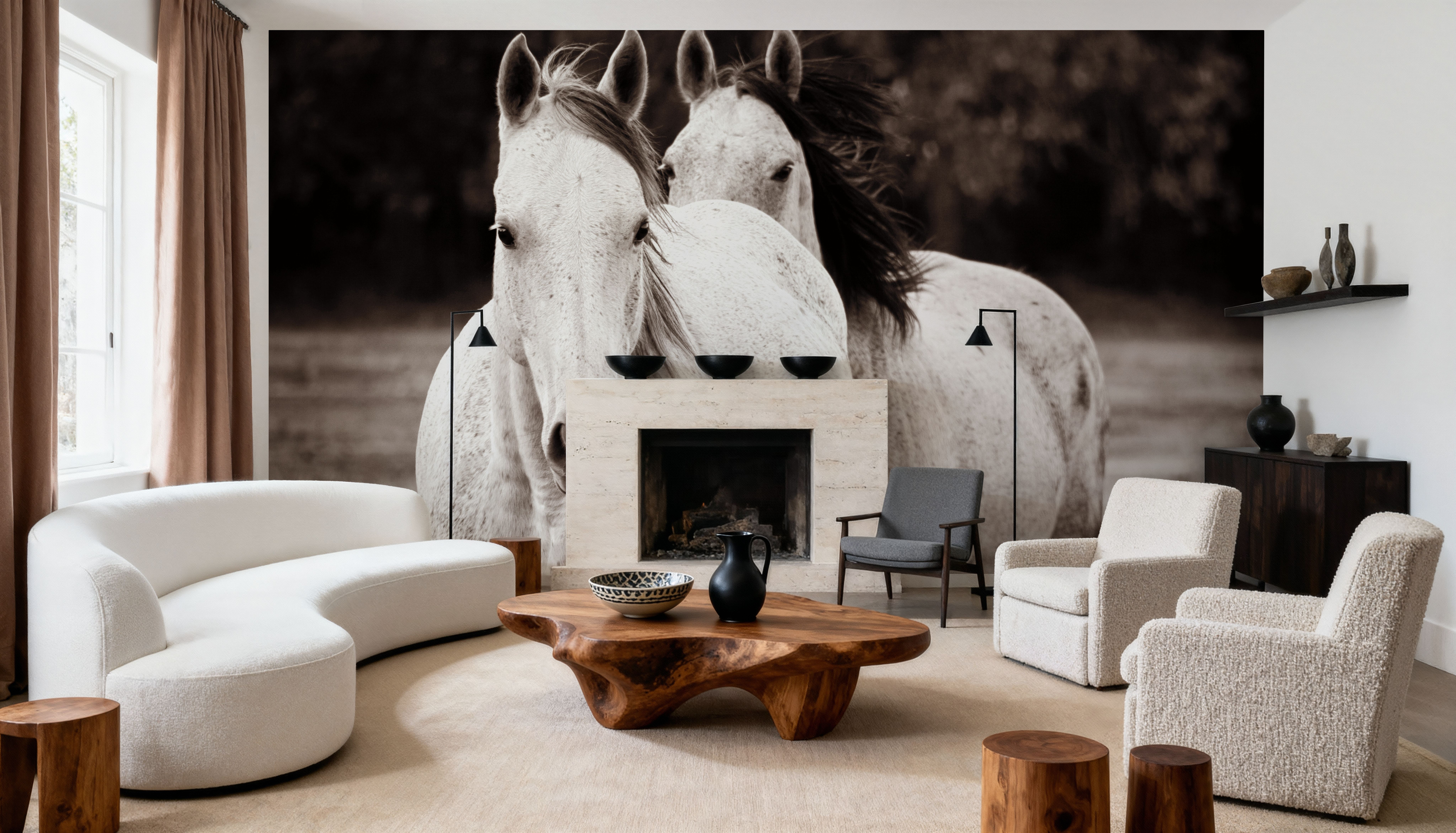 Two Wild Horses Sepia
