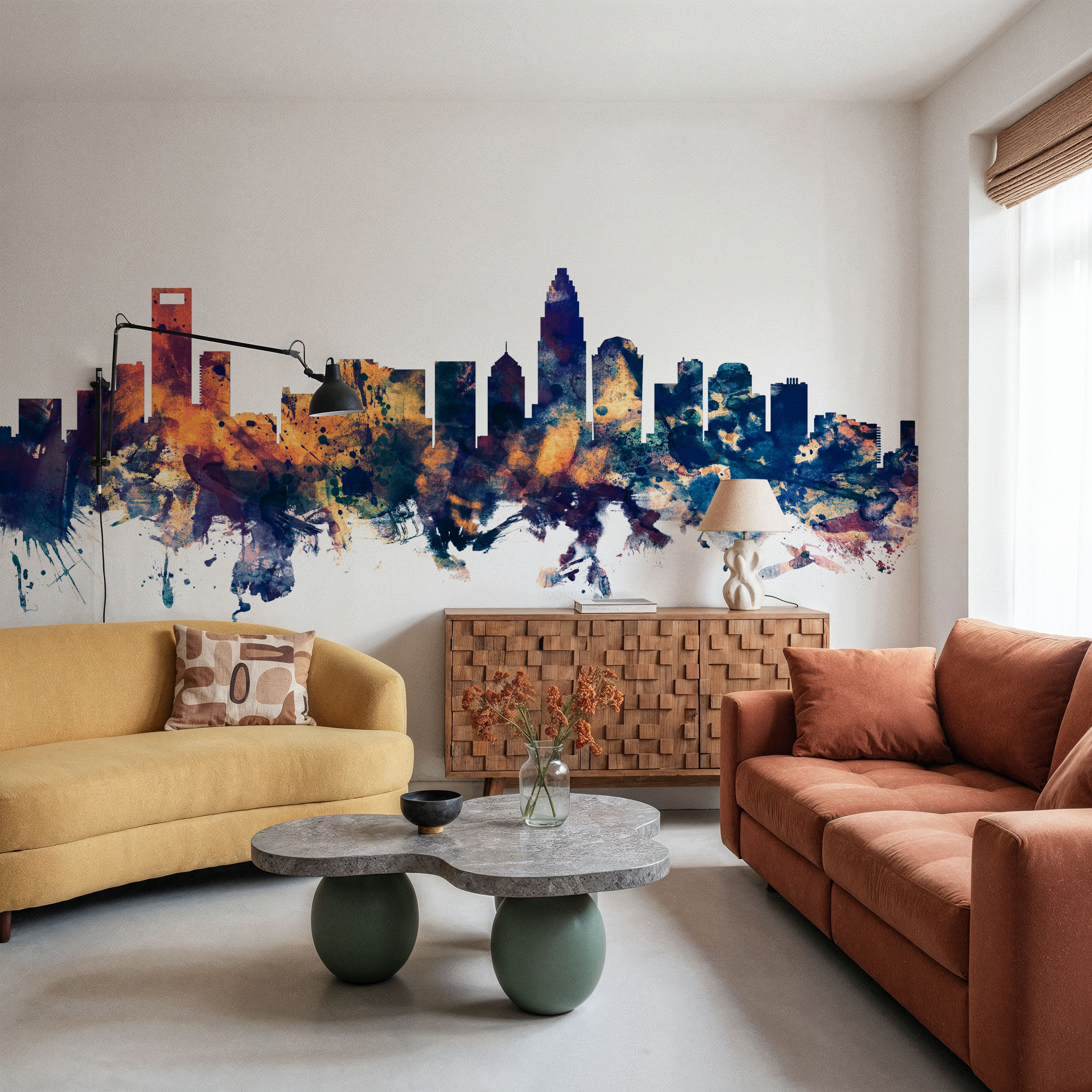 Charlotte North Carolina Skyline Blue & Bronze